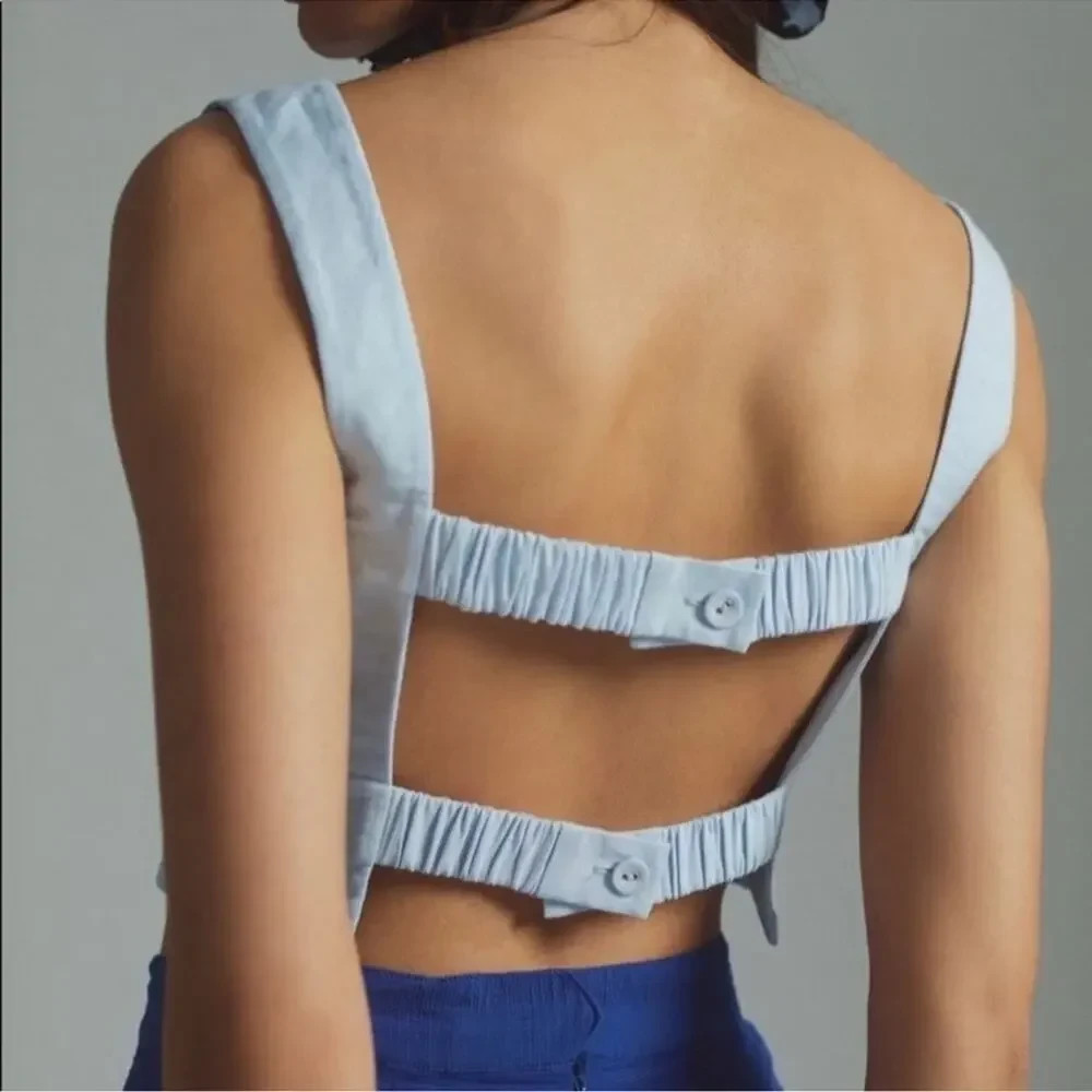 Significant Other -Anthro Women’s Elina Open Bk Linen Powder Blue Crop Top SZ 4