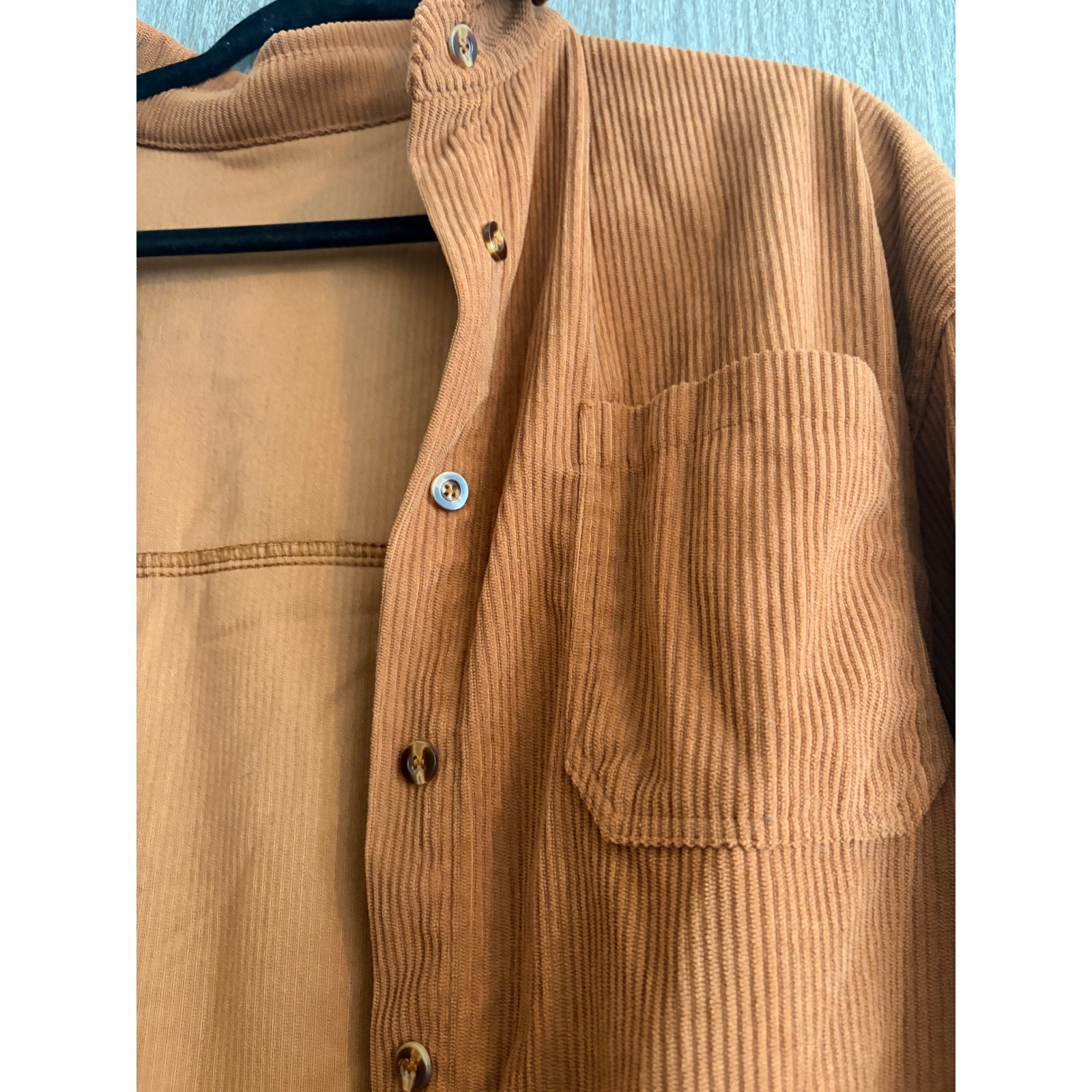 Womens Oversized Corduroy Button Down Shirt Casual Long Sleeve Top Orange