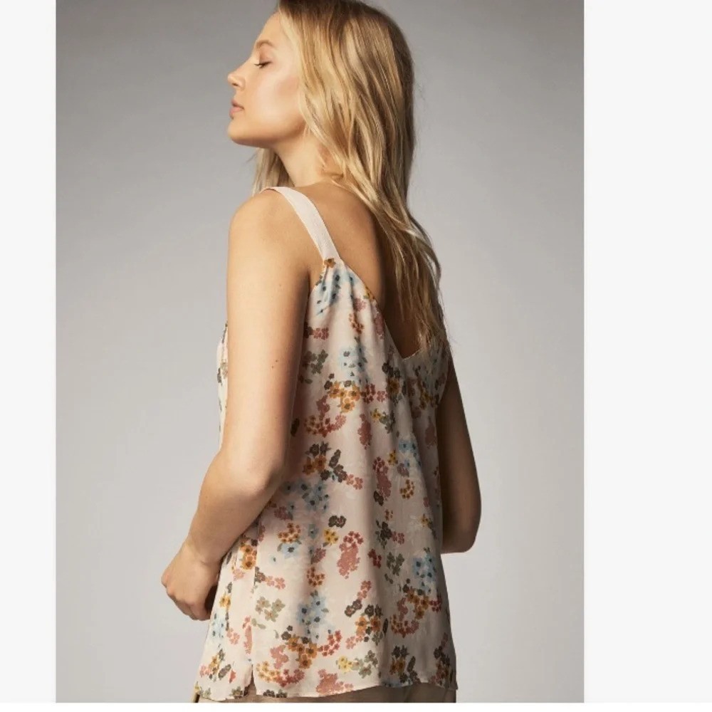 Massimo Dutti Blush Pink Floral Print Chiffon V-Neck Relaxed Top 4 New