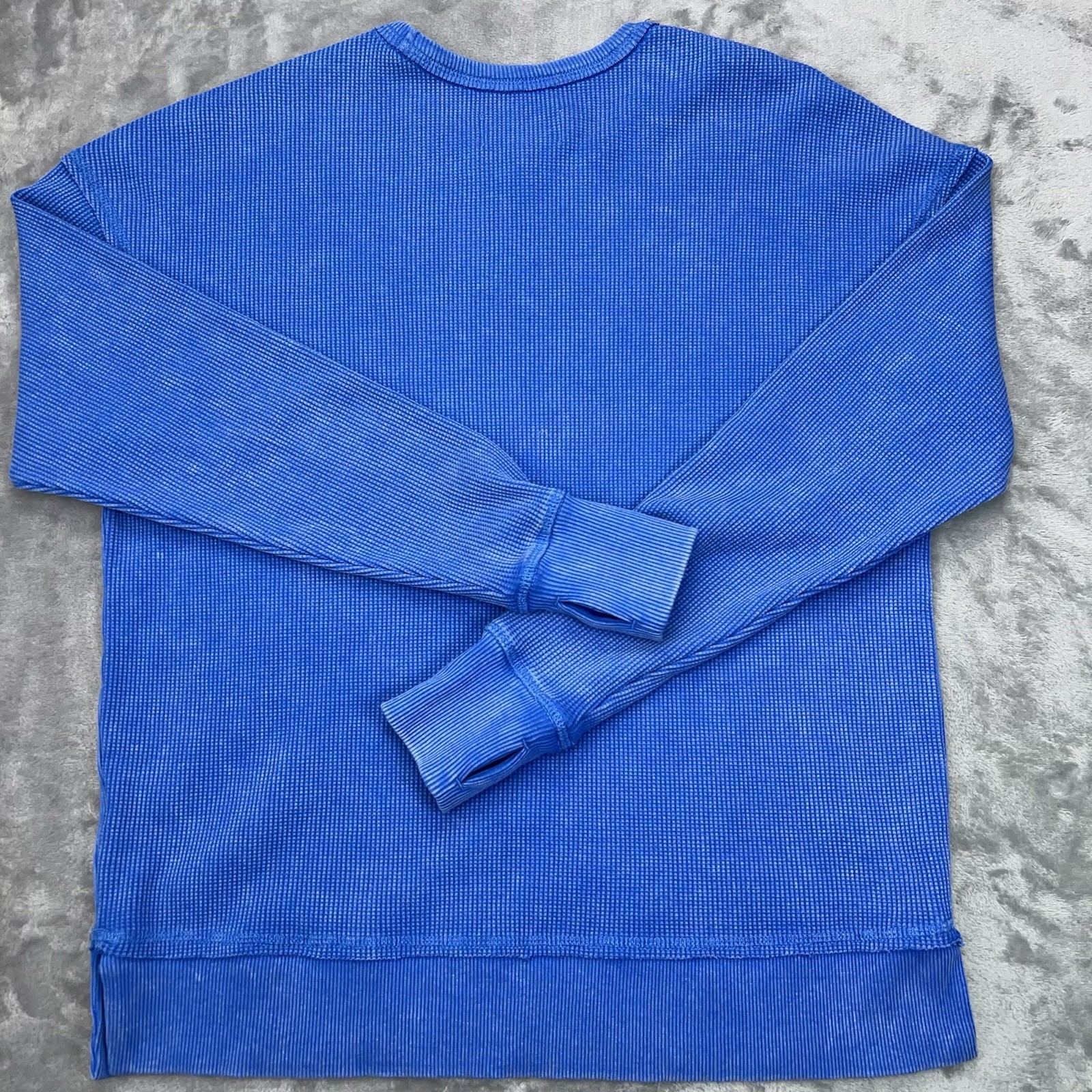 SEVEN7 Waffle Knit Sweater Womens Small Blue Long Sleeve Thumbholes Crewneck Top