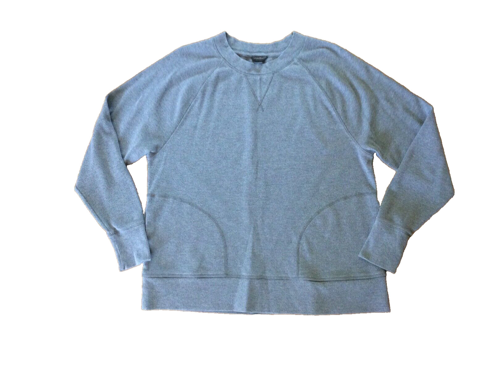 Eddie Bauer women’s large gray thermal waffle knit crew neck pullover w/ pockets