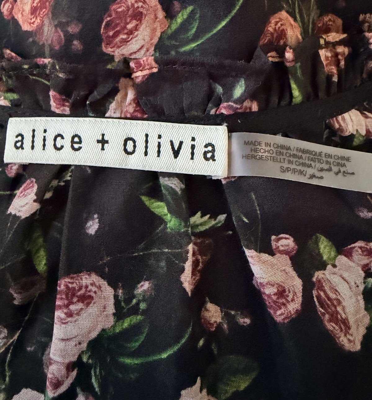 New Alice + Olivia Julius Floral Silk Blend Voile Blouse In Black Multi S $395