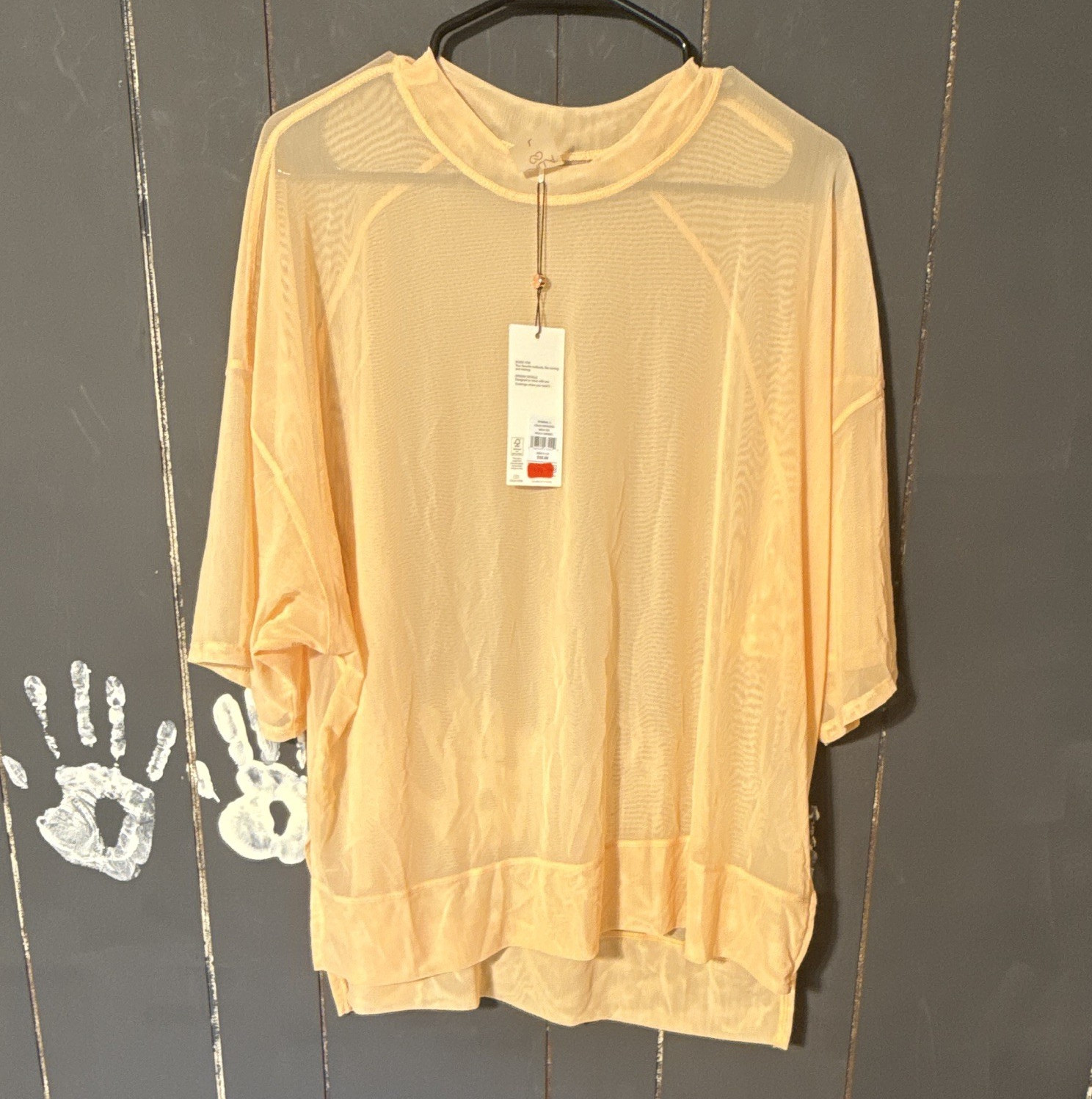 Calia Mesh Oversized Relaxed Top Peach Crew Neck Dolman 3/4 Sleeve L