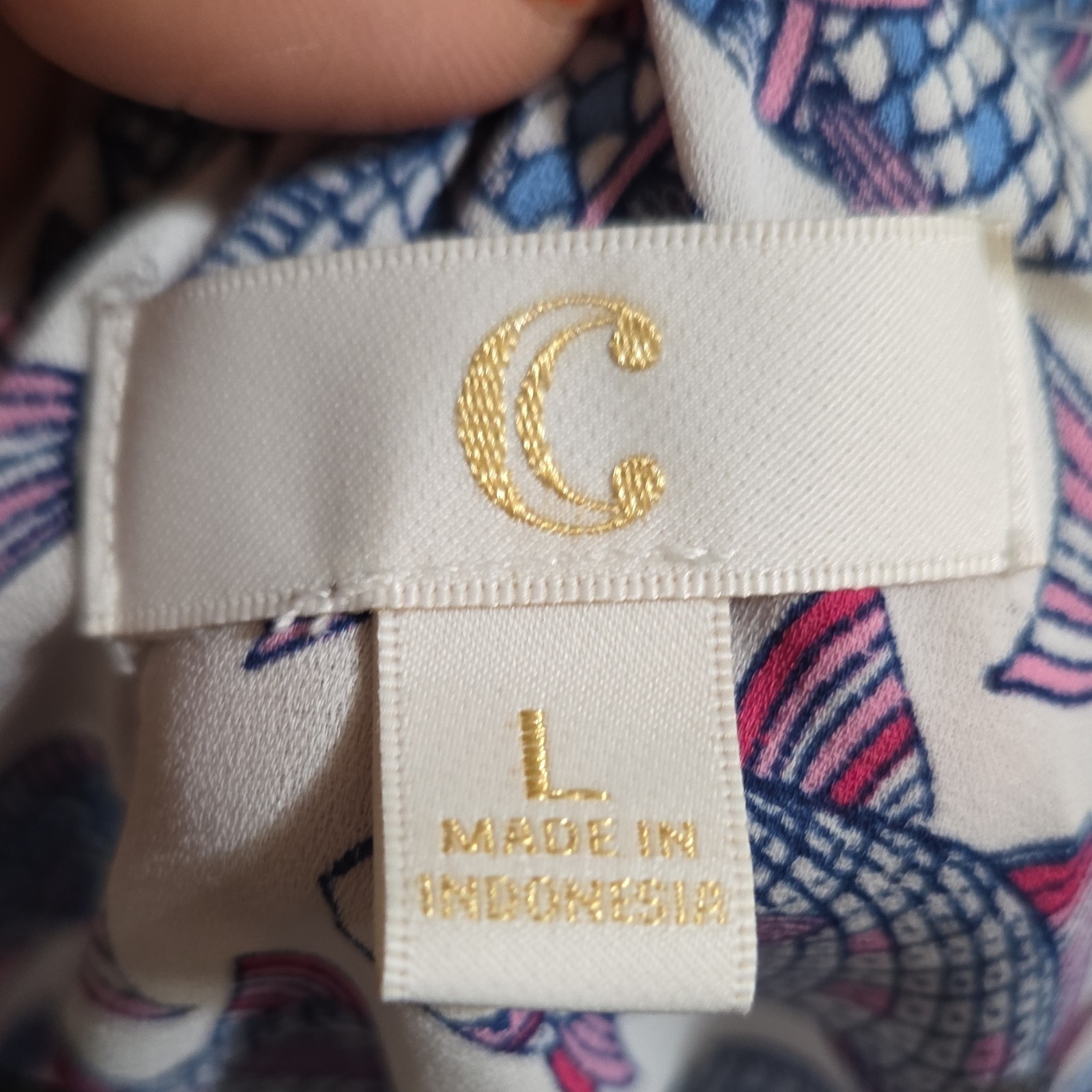 C Women’s L White Blue Pink Fish Print Tunic Round Neck Sleeveless Pullover Tie