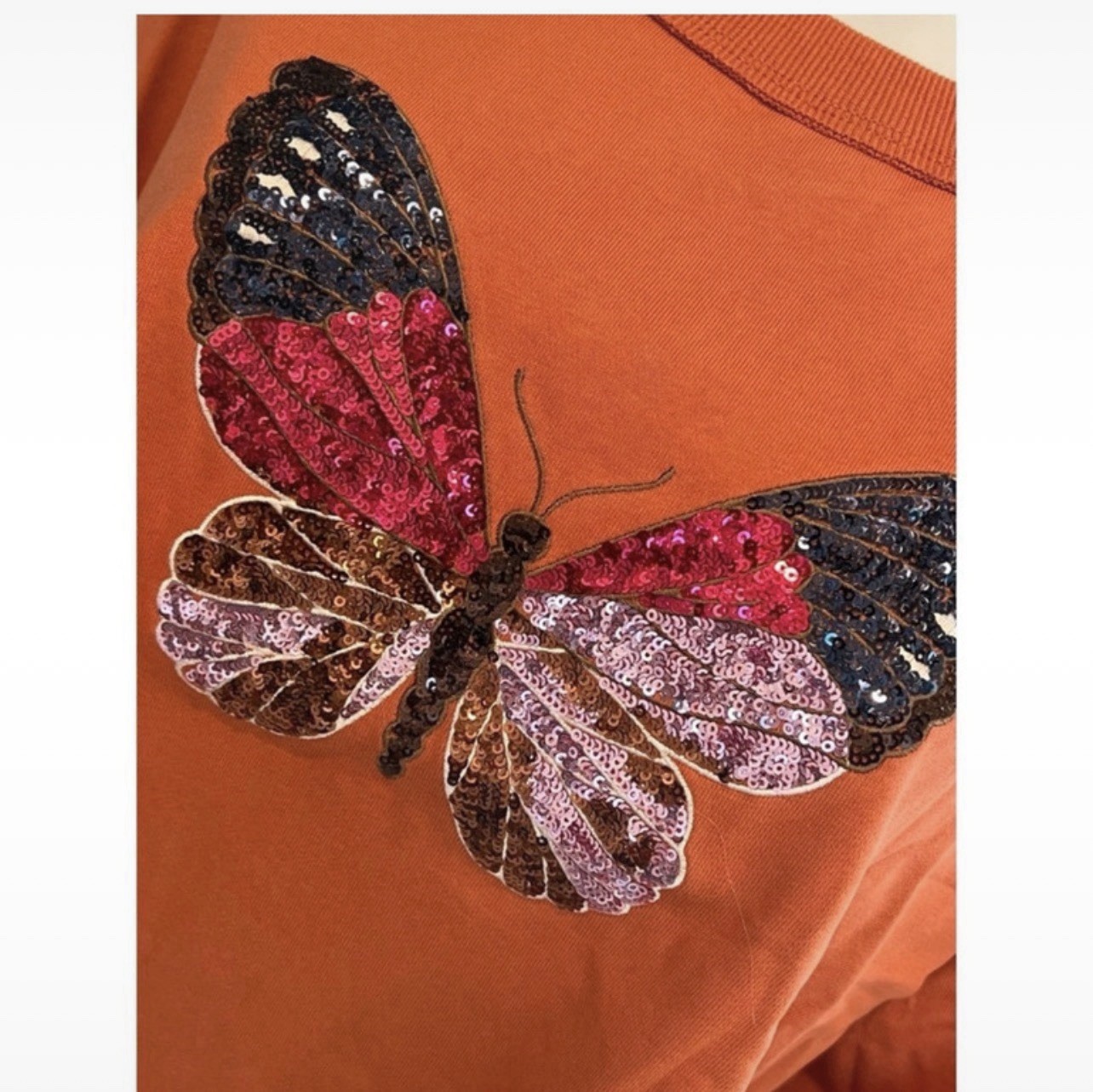 PEACH LOVE CALIFORNIA sequin Butterfly French Terry Crop Top Size Large