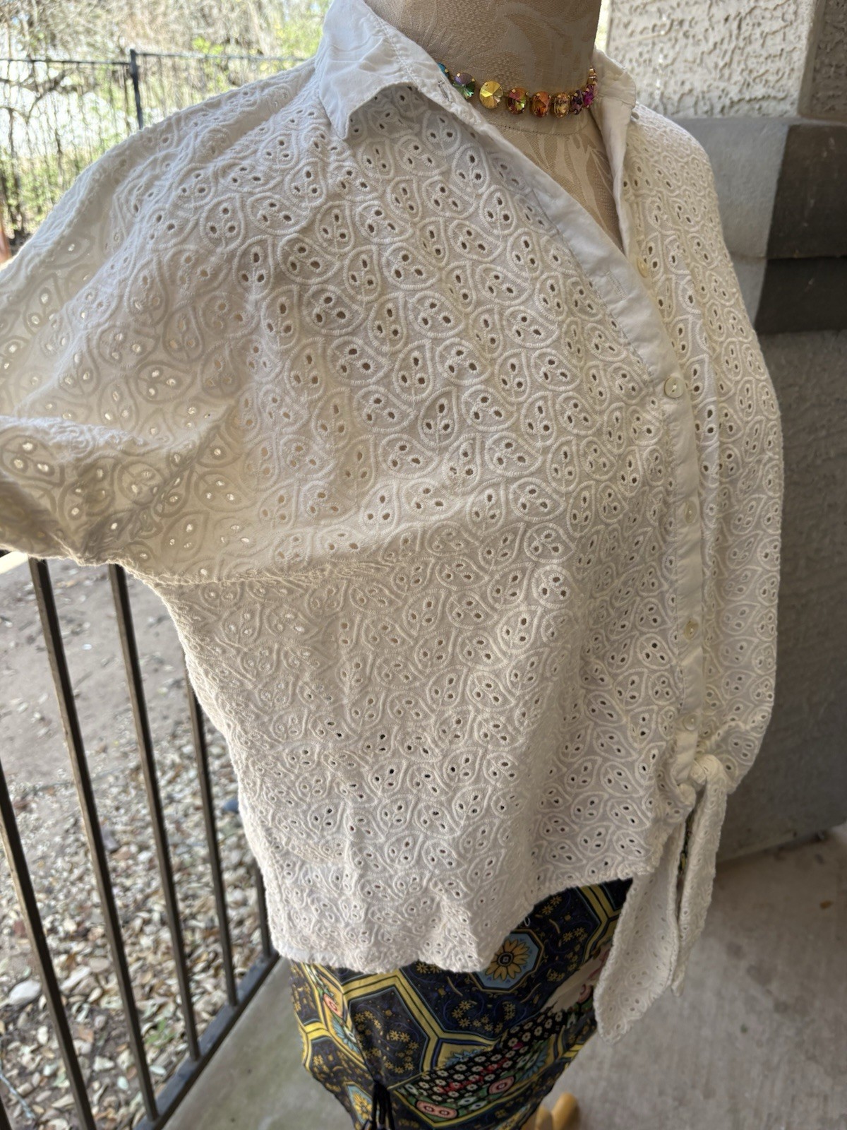 NWOT JADED GYPSY White Patch Eyelet Mix it Up Button Up Long Sleeve Top L/XL