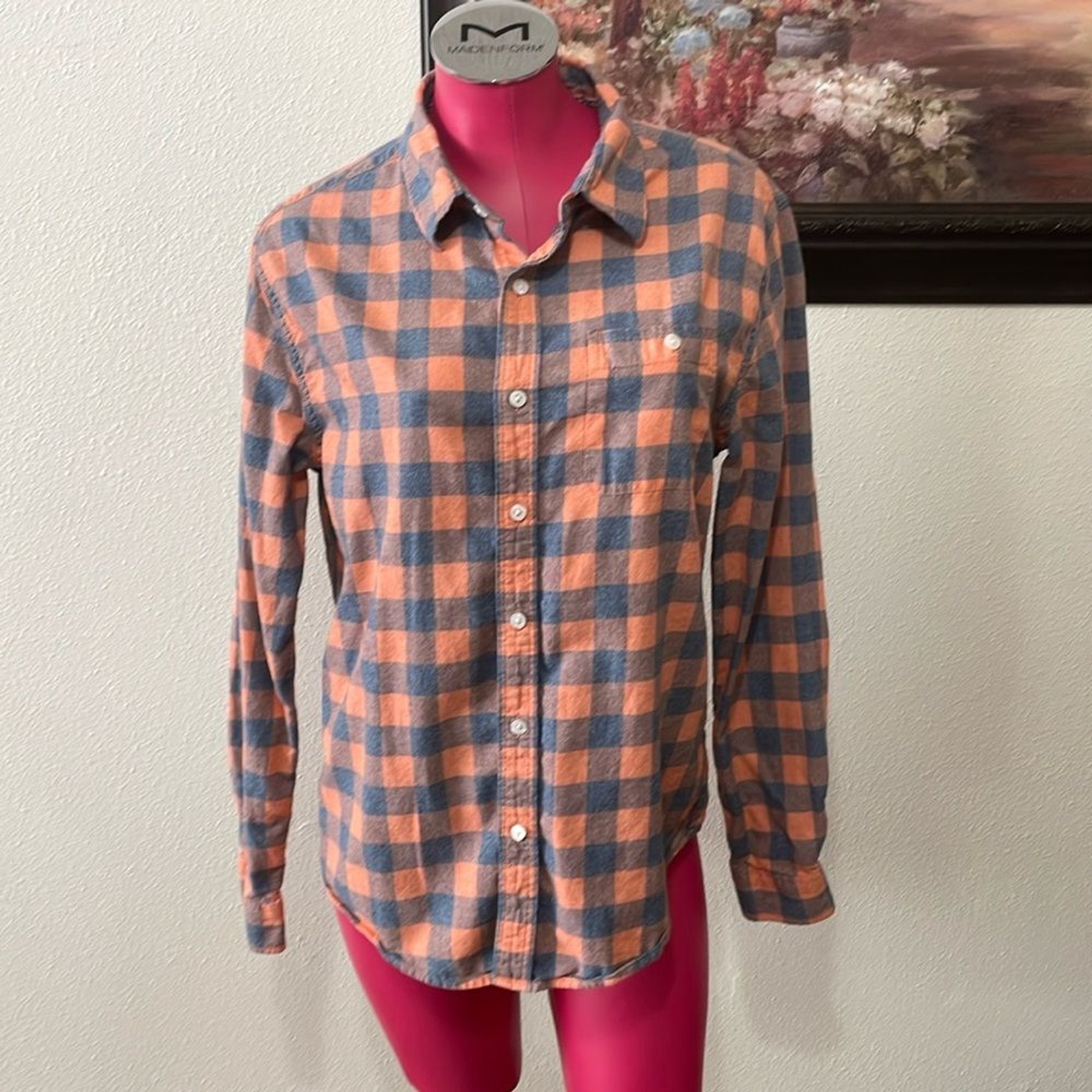 The Normal Brand Plaid Lightweight Flannel Shirt Womens Size Medium Blue Orange