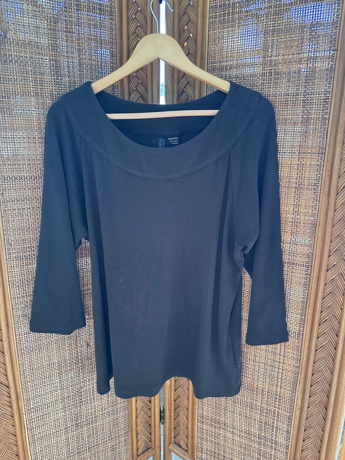 CHOCOLATE BROWN Cotton 2X Rafaella Woman Hi Top Shirt 3/4 Long Sleeve