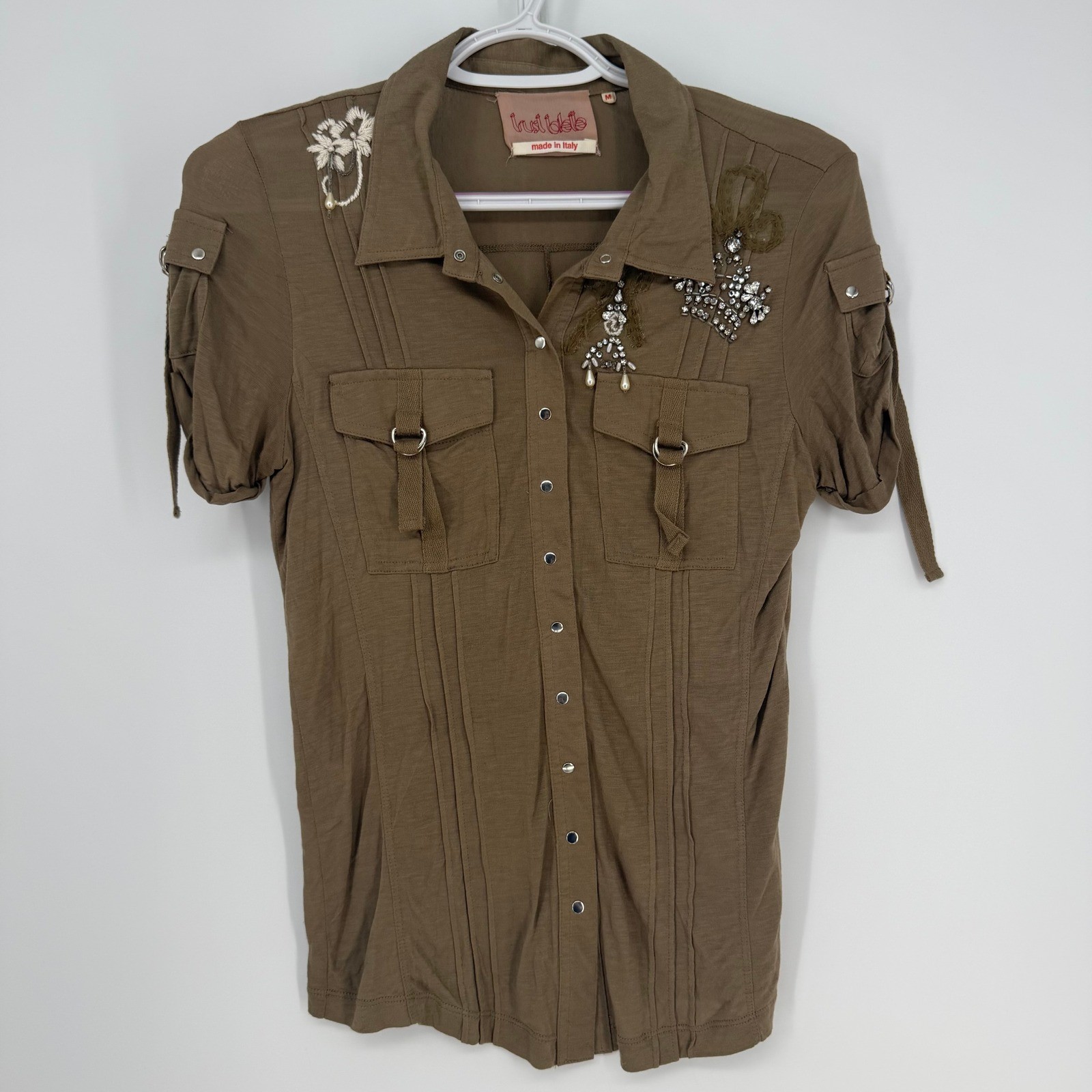 Trust Toilette Top Women M Brown Embellished Utility Safari Military Avant Garde