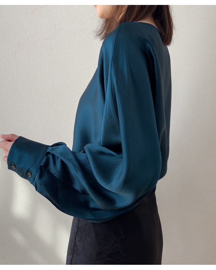 100% Mulberry Silk Women Lantern Long Sleeve Shirt Pullover Top Blouse M1457