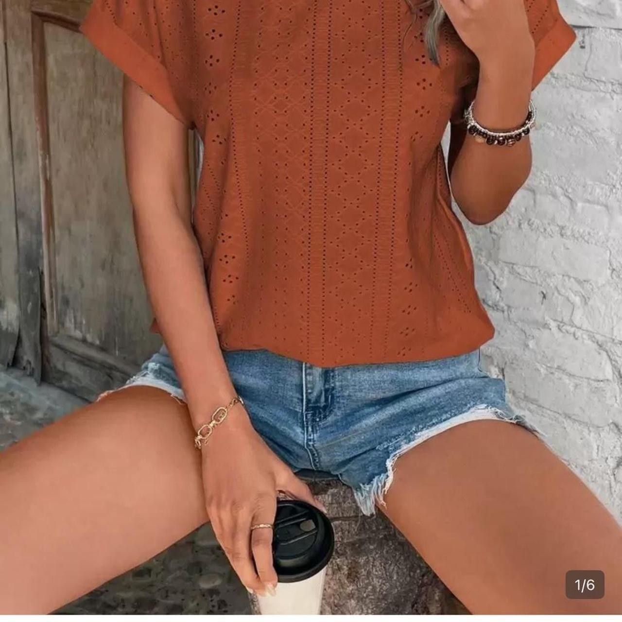 SHEIN Women’s Orange and Brown T-shirt