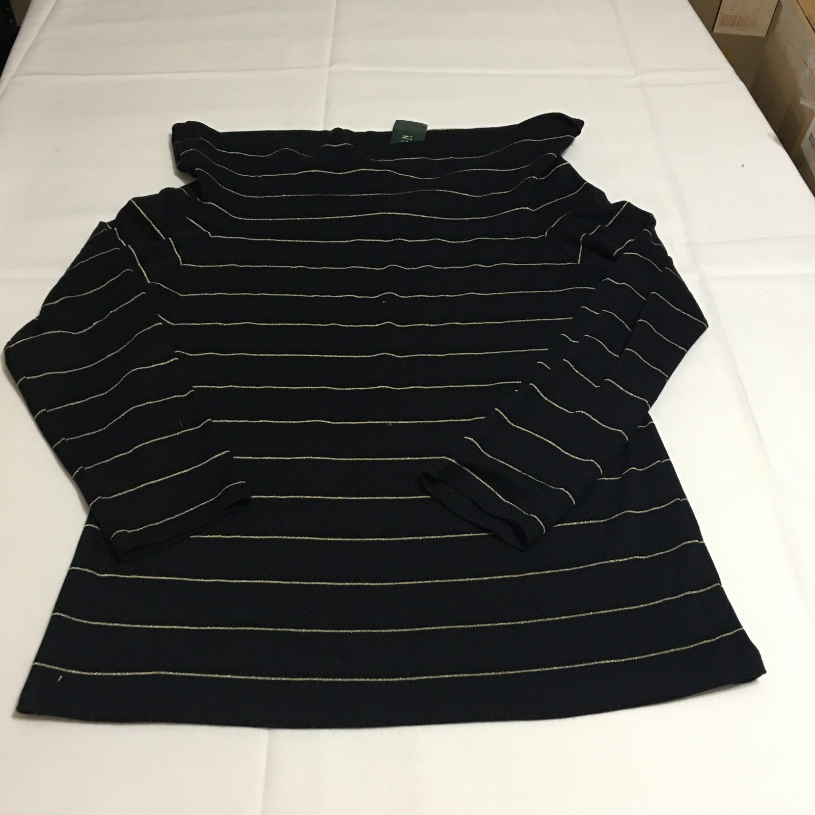 Lauren Ralph Lauren Top Women XL Black Gold Striped Metallic Boat Neck NWT $64.5