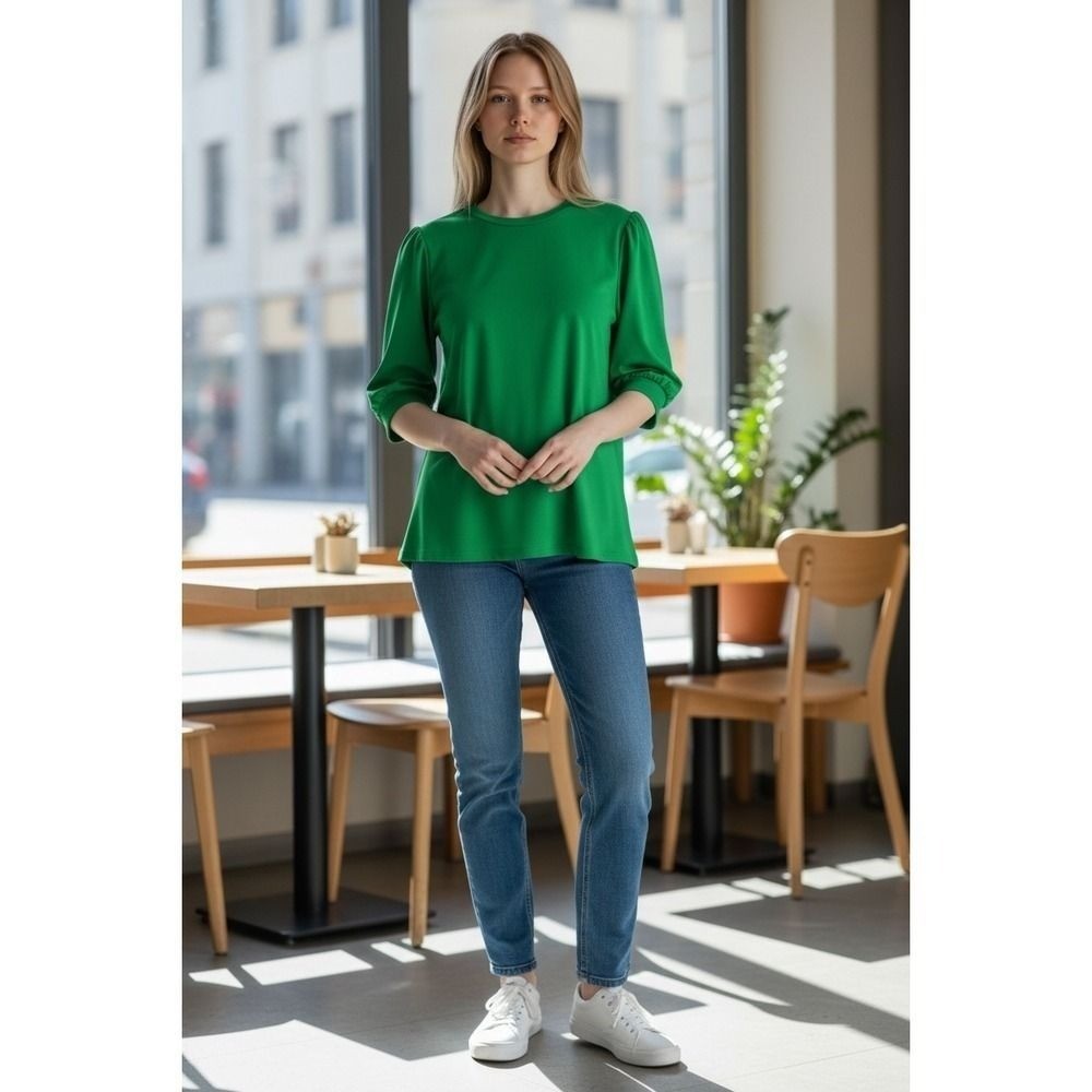 SHEIN Green Puff Sleeve Blouse