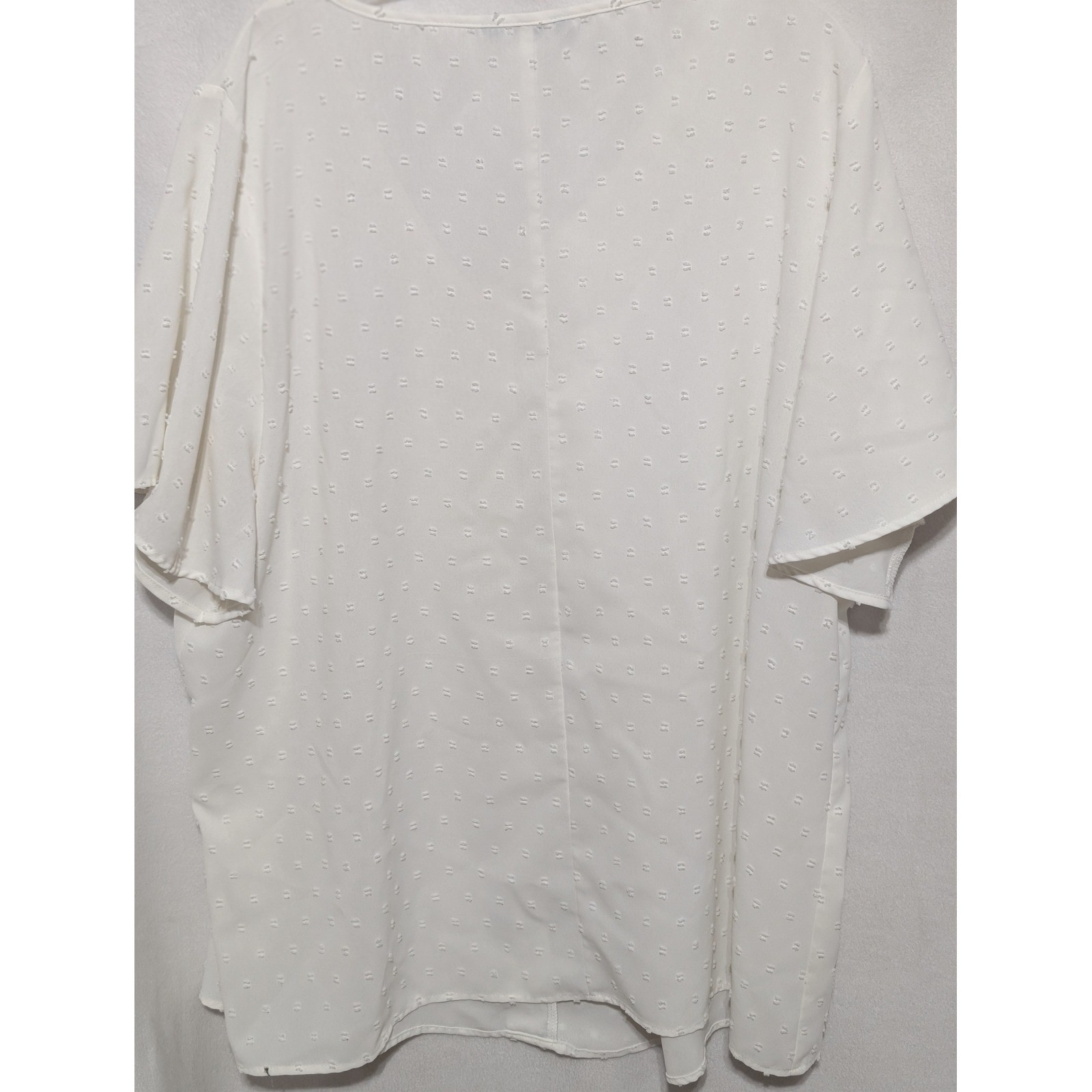 Bloomchic White Swiss Dot V-Neck Button Down Blouse Short Sleeve Plus Size 22-24