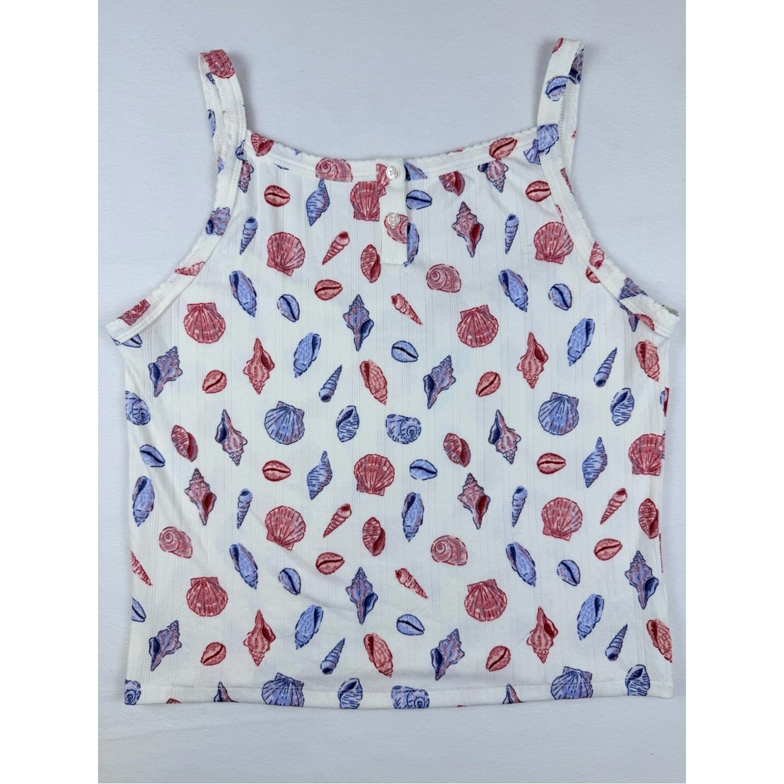 Sincerely Jules White Seashell Print Ribbed Tank Top Button Detail Size Large L