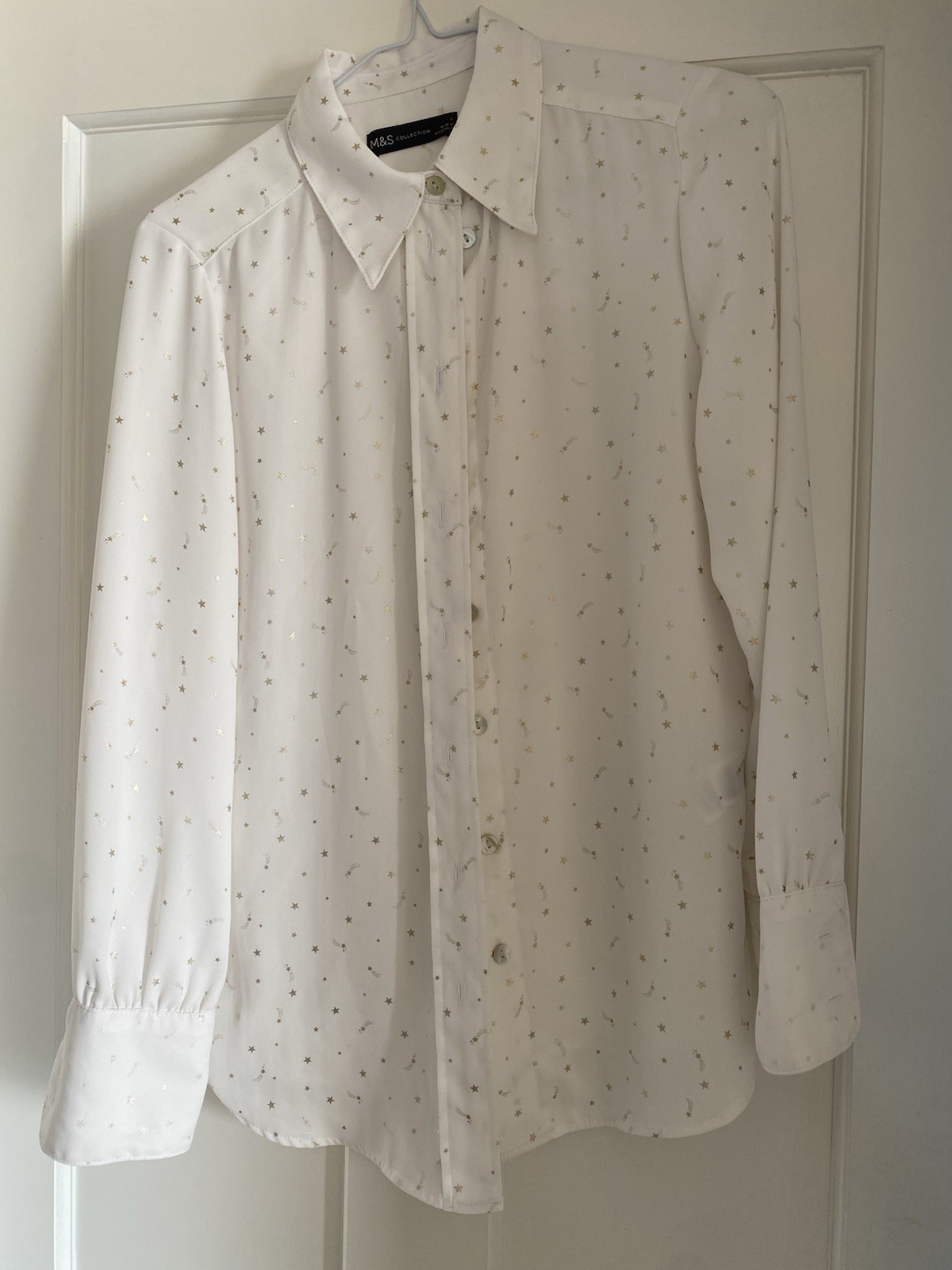 M&S Collection Ivory Blouse With Gold Stars And Long Collar