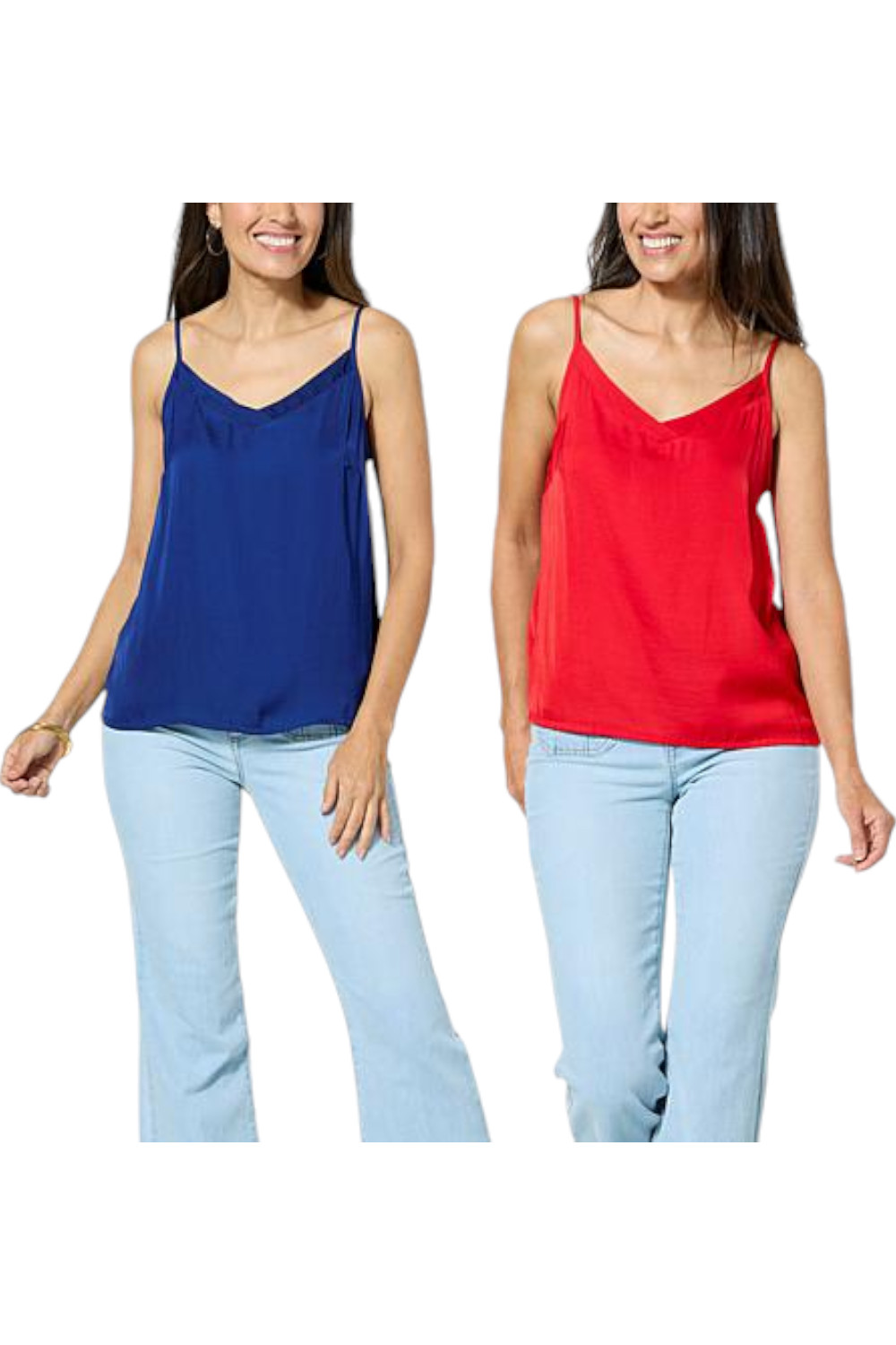 G by Giuliana 2-pack Satin Camisole Capri Lipstick Red/Marinas Blue