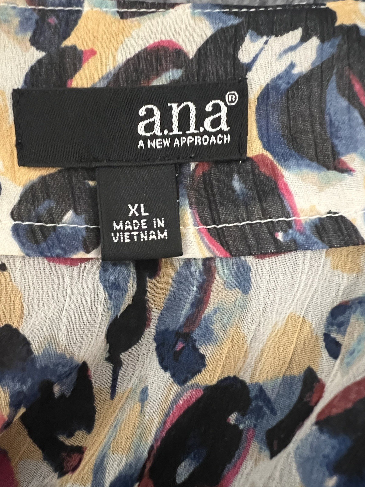 a.n.a. A New Approach Cap Sleeve Print Blouse Elastic Waist XL