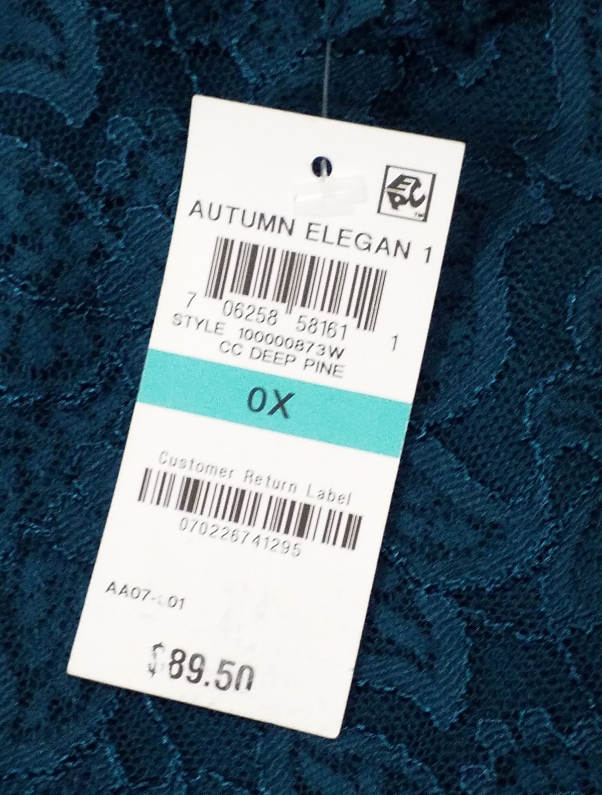 Charter Club~Woman Plus Size 0X~Teal Tiered-Sleeve Lace Deep Pine Blouse NWT.
