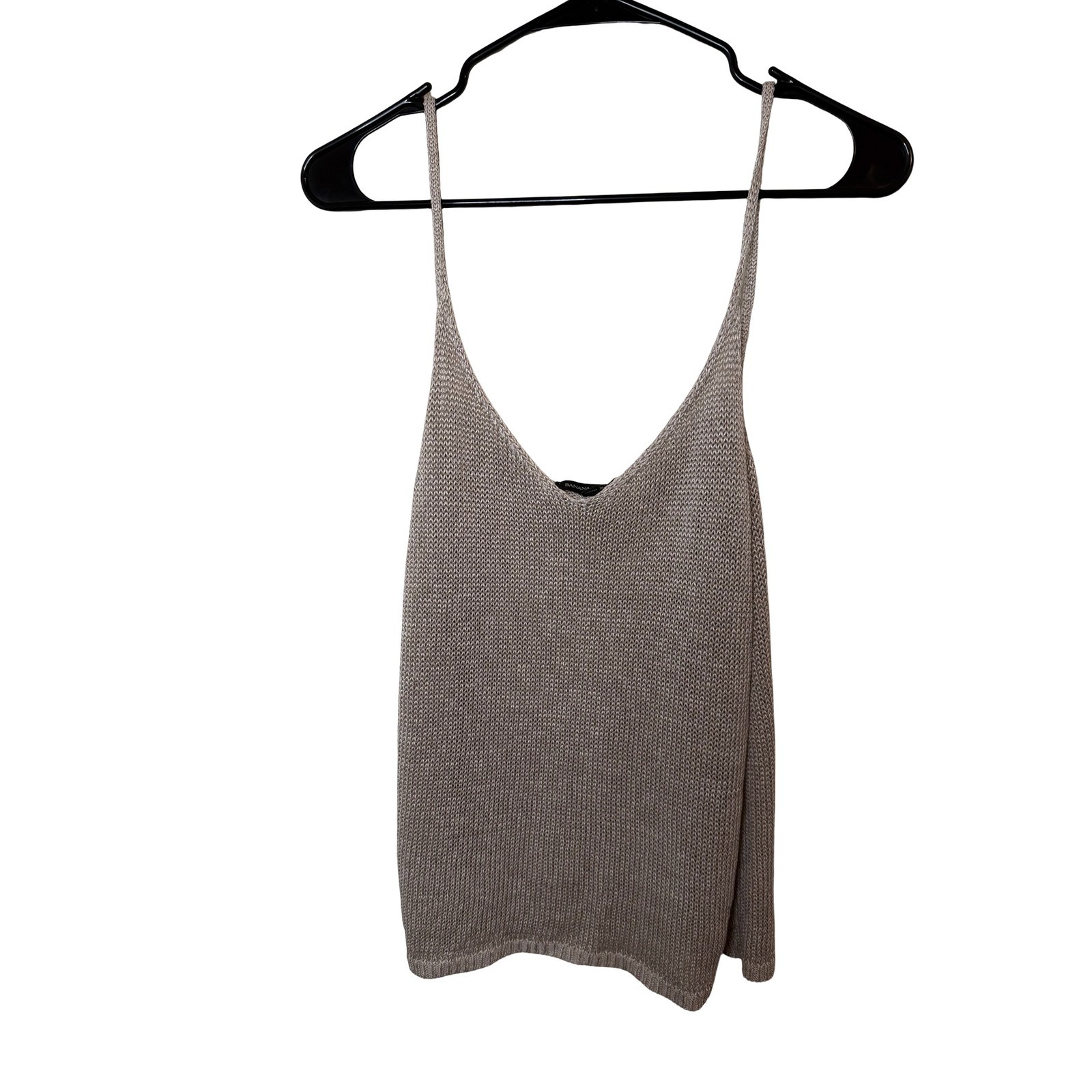 Banana Republic Womens Knit V-Neck Sweater Tank Top Taupe Beige Size Medium