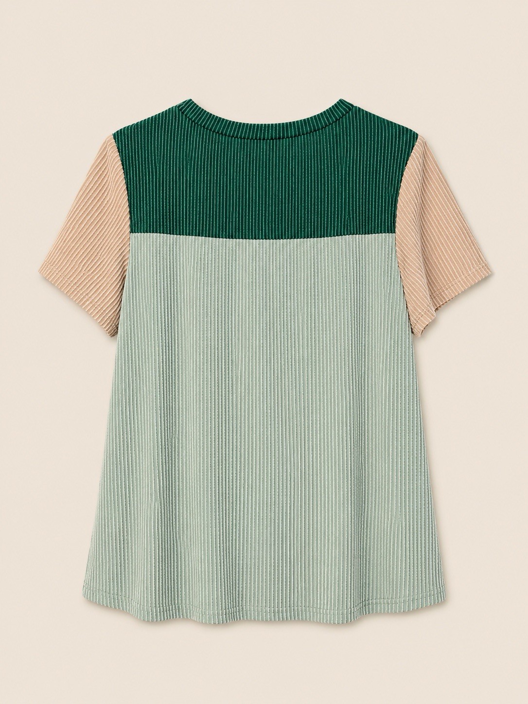 Dokotoo Women’s Ribbed Knit Colorblock Crew Neck Short Sleeve T-Shirt L