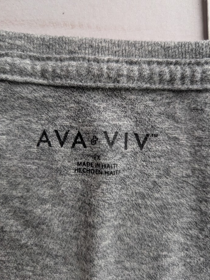 Ava Viv Size 1X Gray Womens Casual Short Sleeve V Neck Top