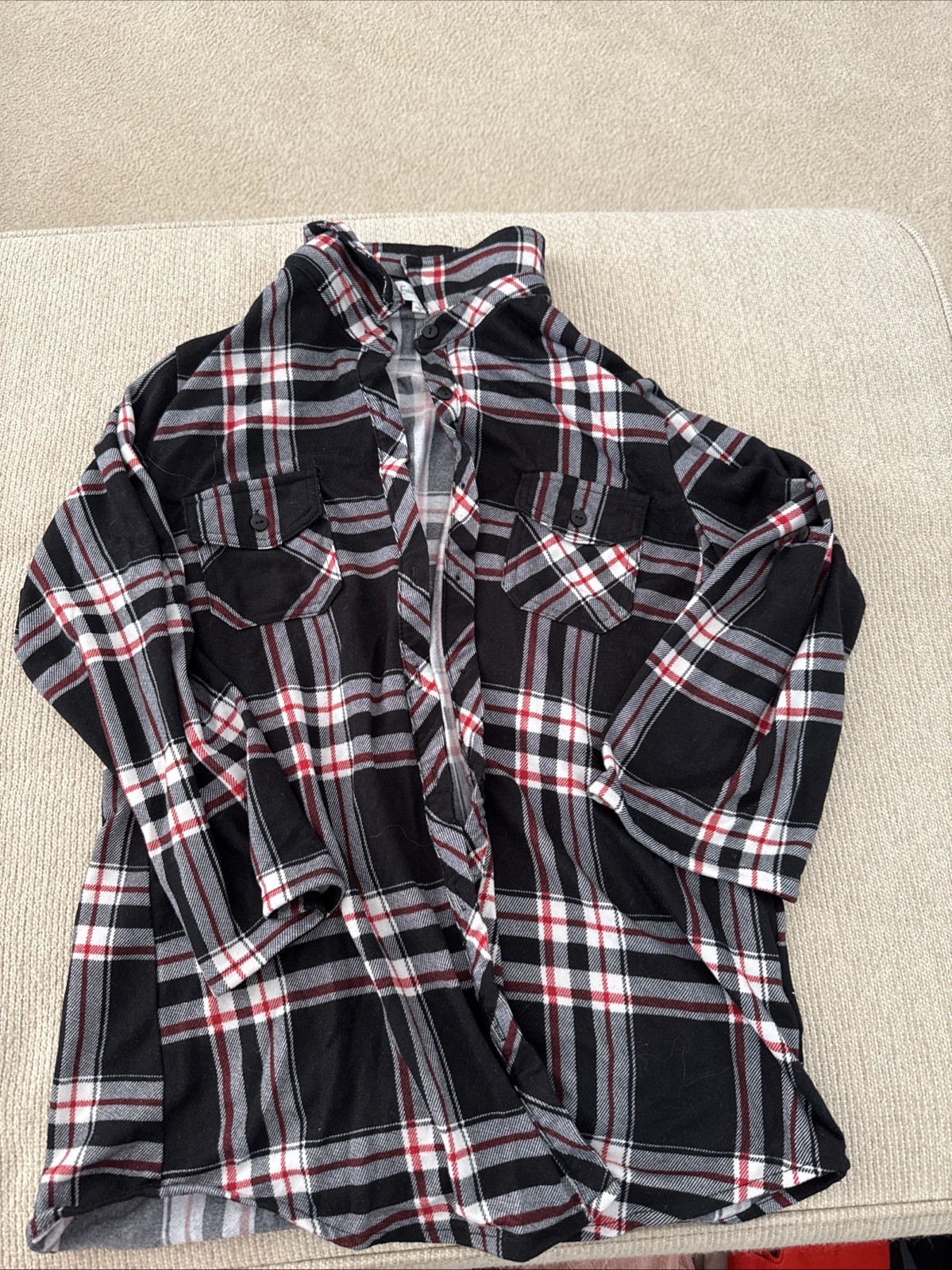 Women large Red Black Flannel Lumberjack Long-Sleeve Button plaid Eden & Olivia