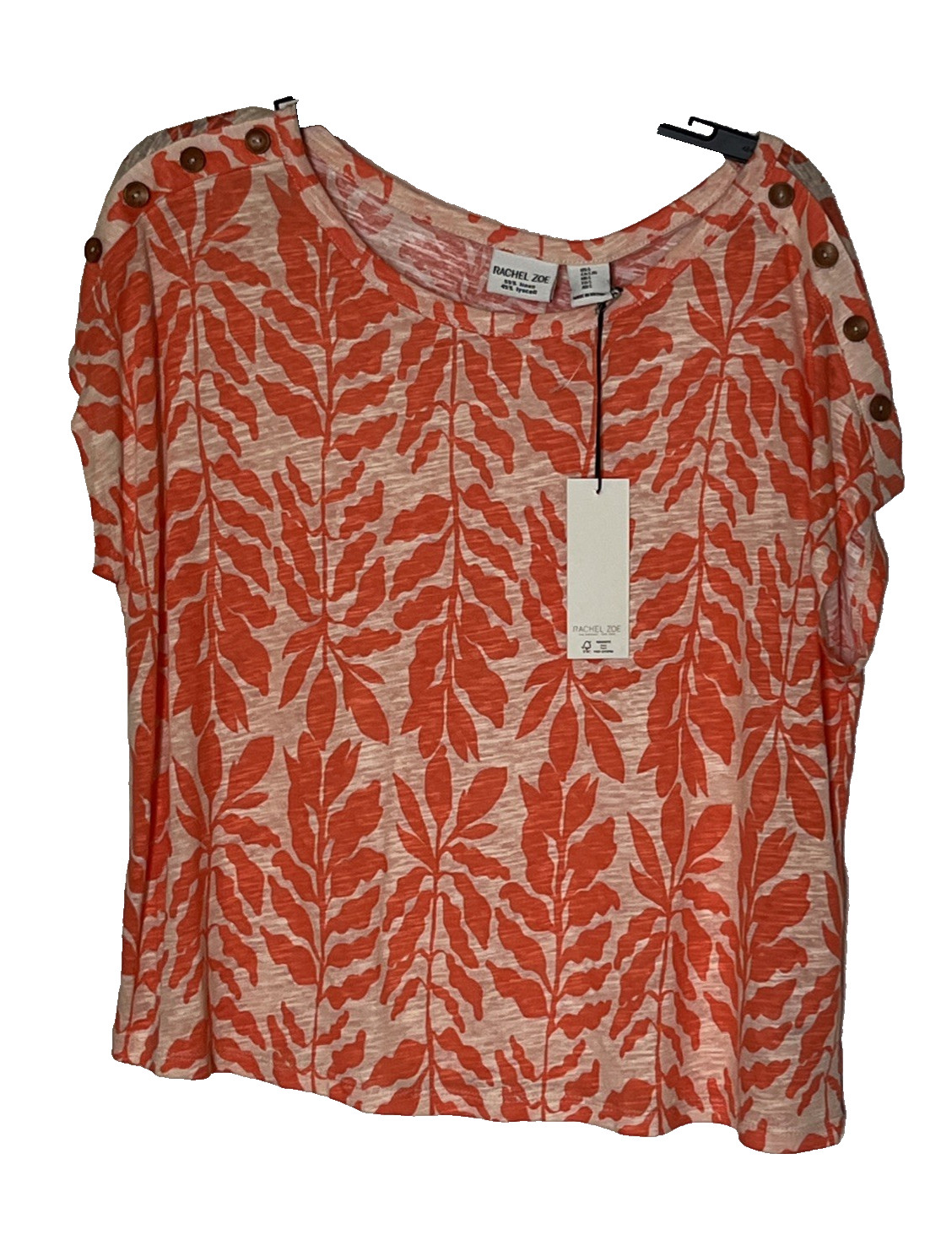 Rachel Zoe Womens Linen Blend Top Large Coral Peach Fern Resort Preppy Beach