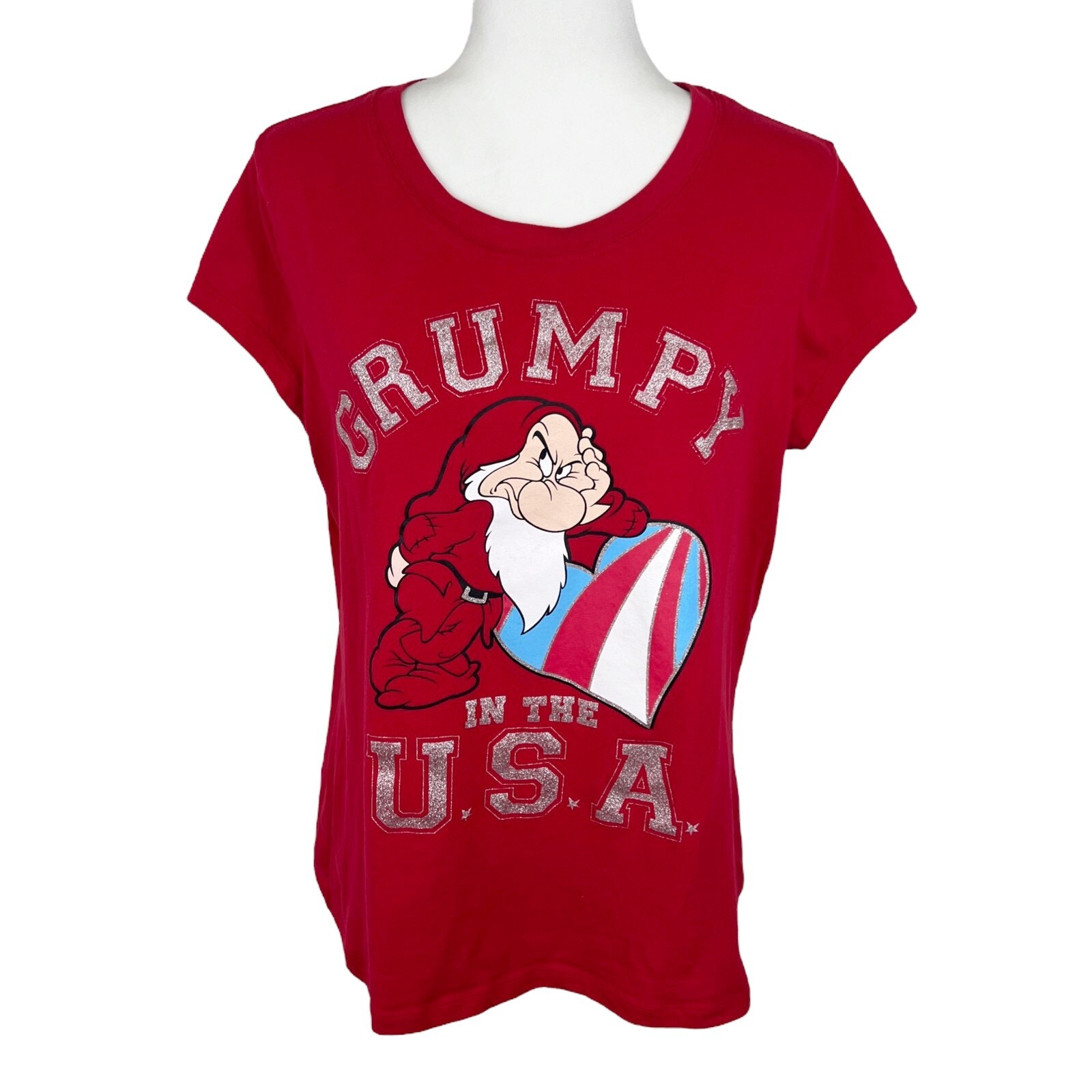 Snow White Grumpy in the USA Shirt Women Extra Large Red Disney Slim Fit Tee