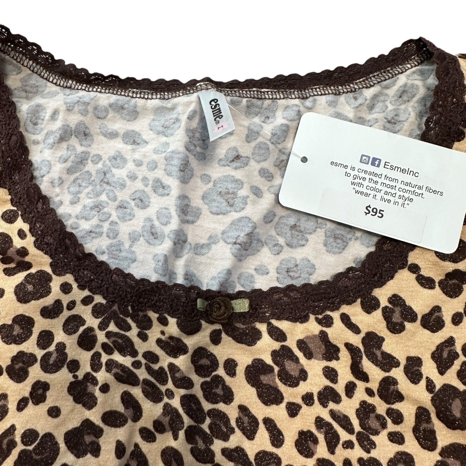 Esme Studios Inc Boutique Leopard Print Long Sleeve T-Shirt Medium Sparkle