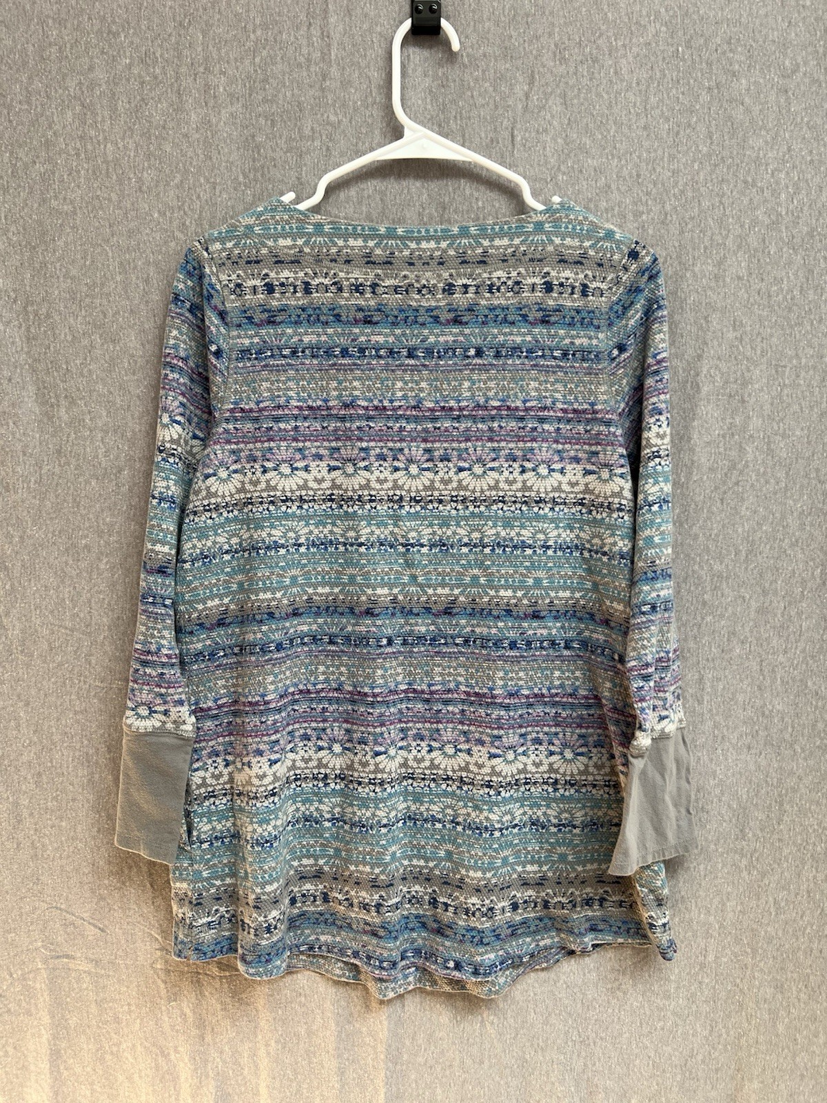 J Jill Thermal Tunic Top Gray Purple Blue Long Sleeve Shirt Pockets – Size M