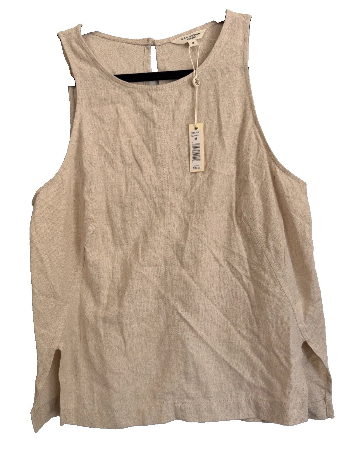 Max Studio Blouse Women Medium Linen Blend Short Sleeve Coastal Minimalist