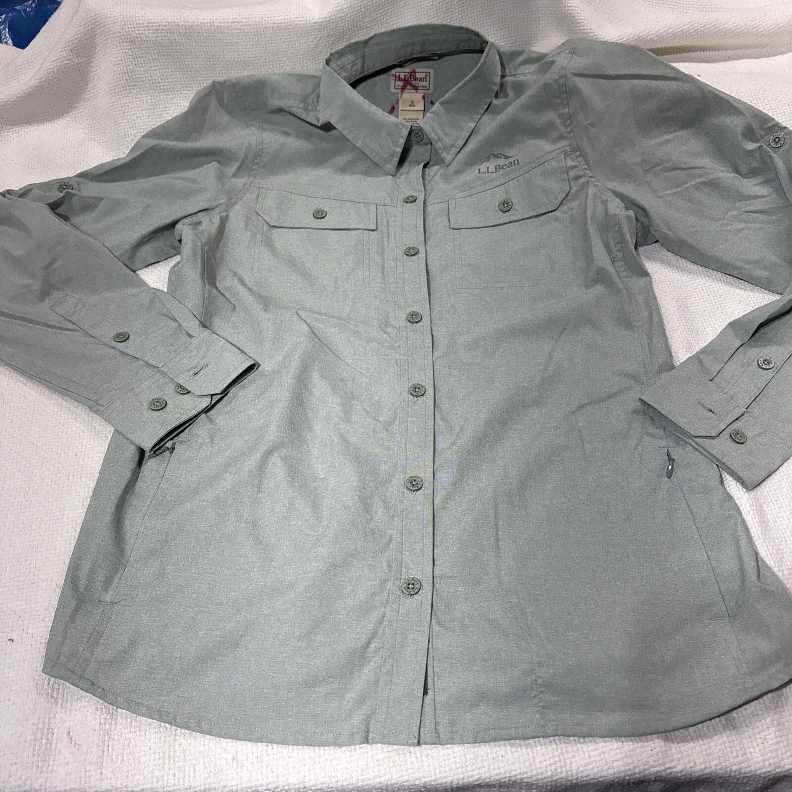 LL Bean Women No Fly Zone Shirt S Long-Sleeve Faded Sage Repellant Gorpcore New
