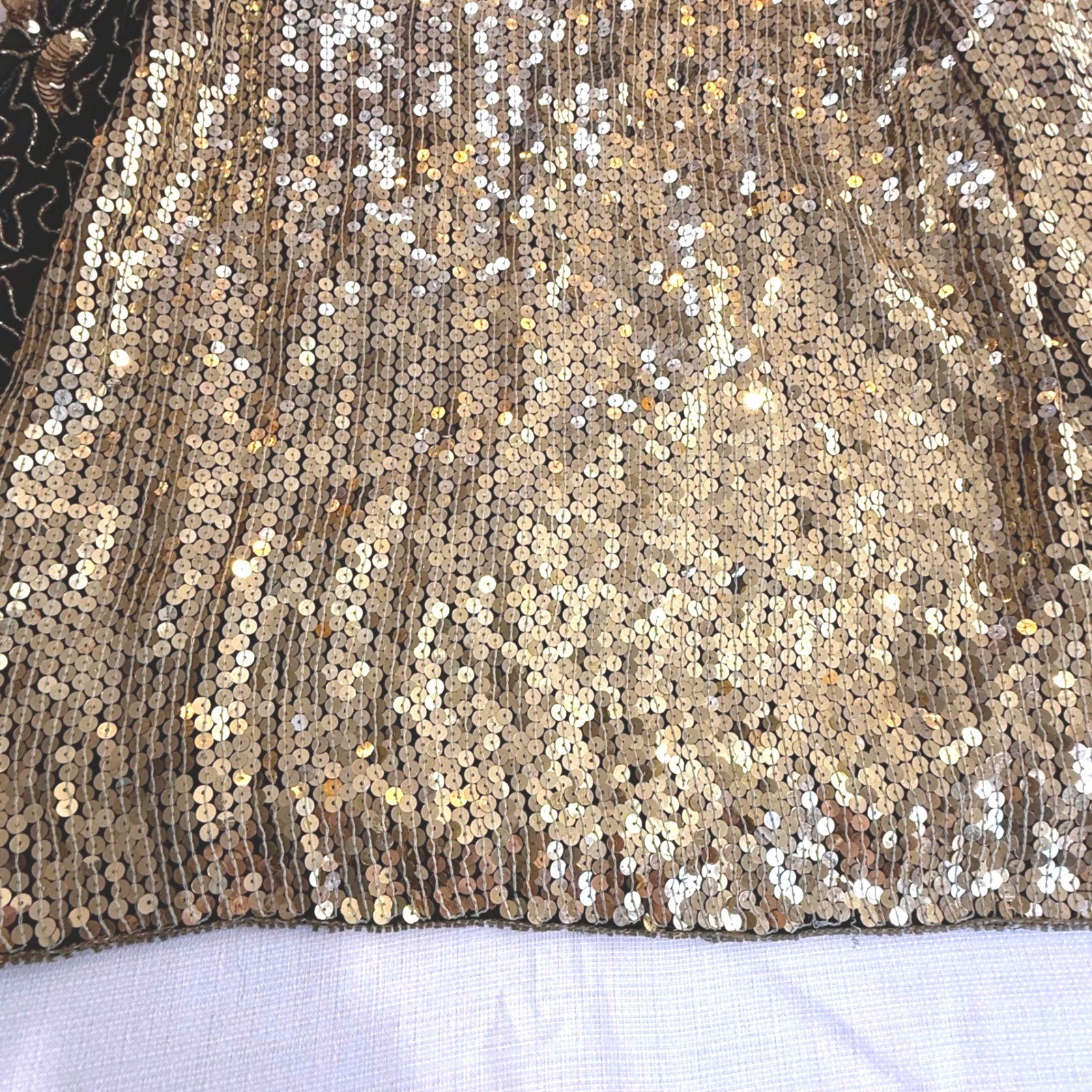 Vintage Joseph Le Bon Pure Silk Sequin Beaded Top Small Black Gold 80s