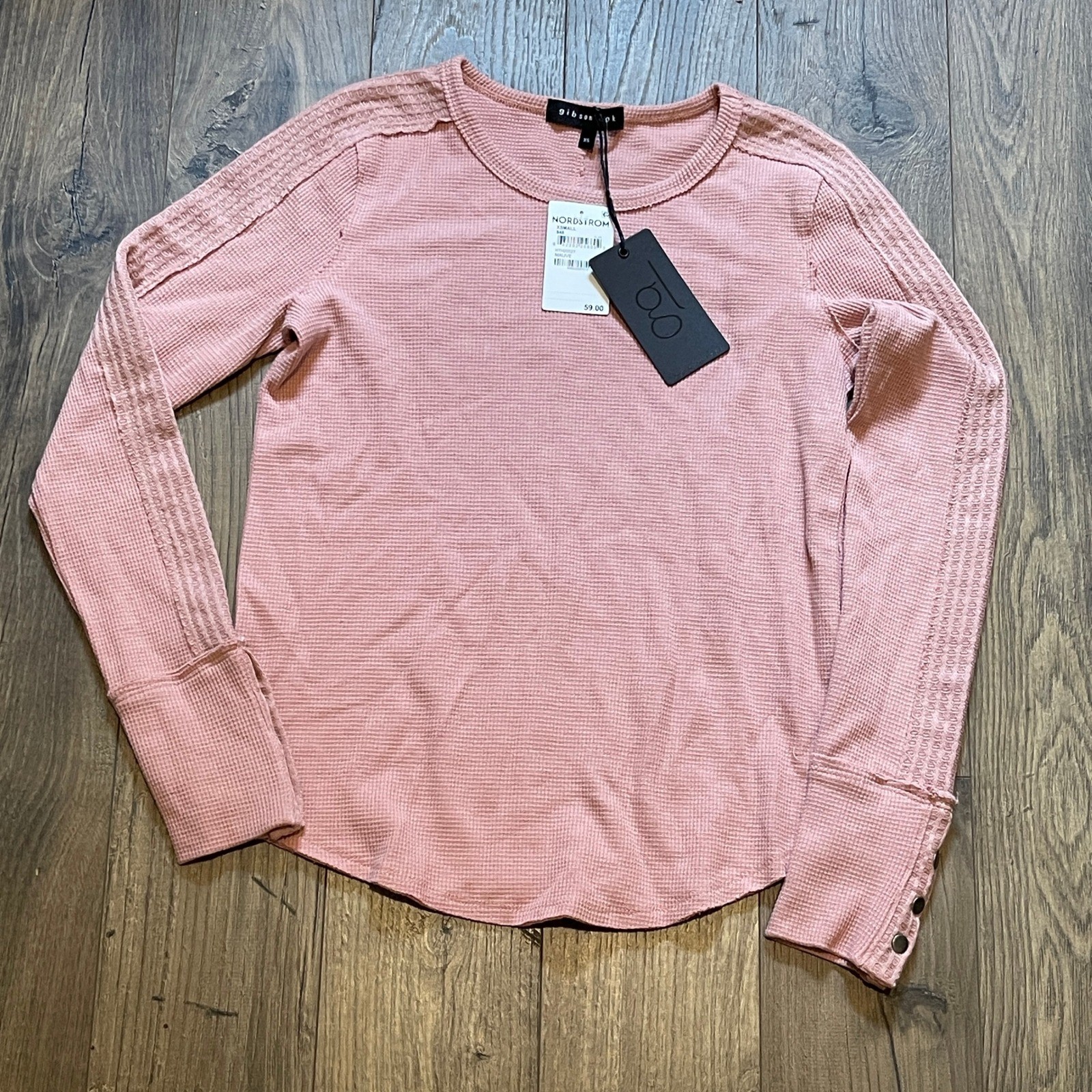 Gibsonlook Womens Mauve Waffle Knit Thermal Top Snap Cuff Pink XS NEW $59
