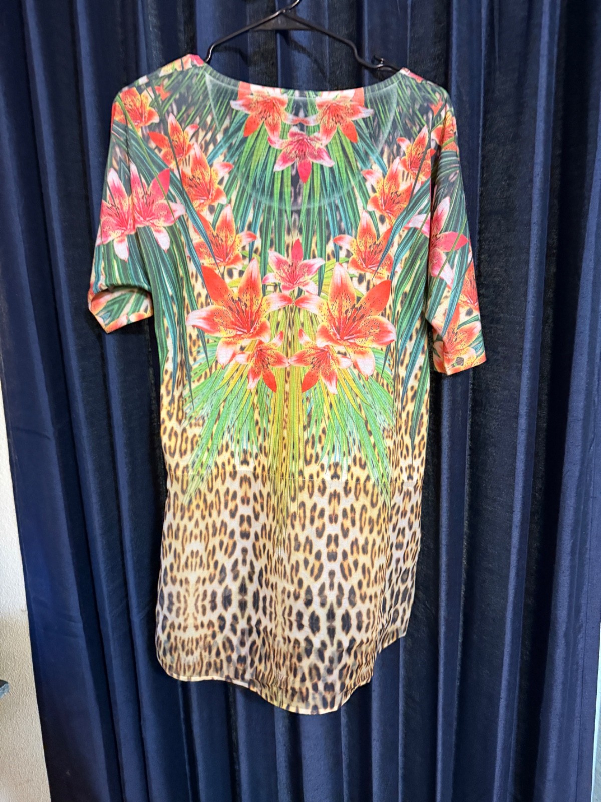 French Blue Tiger Lily Tunic Womens Size Large