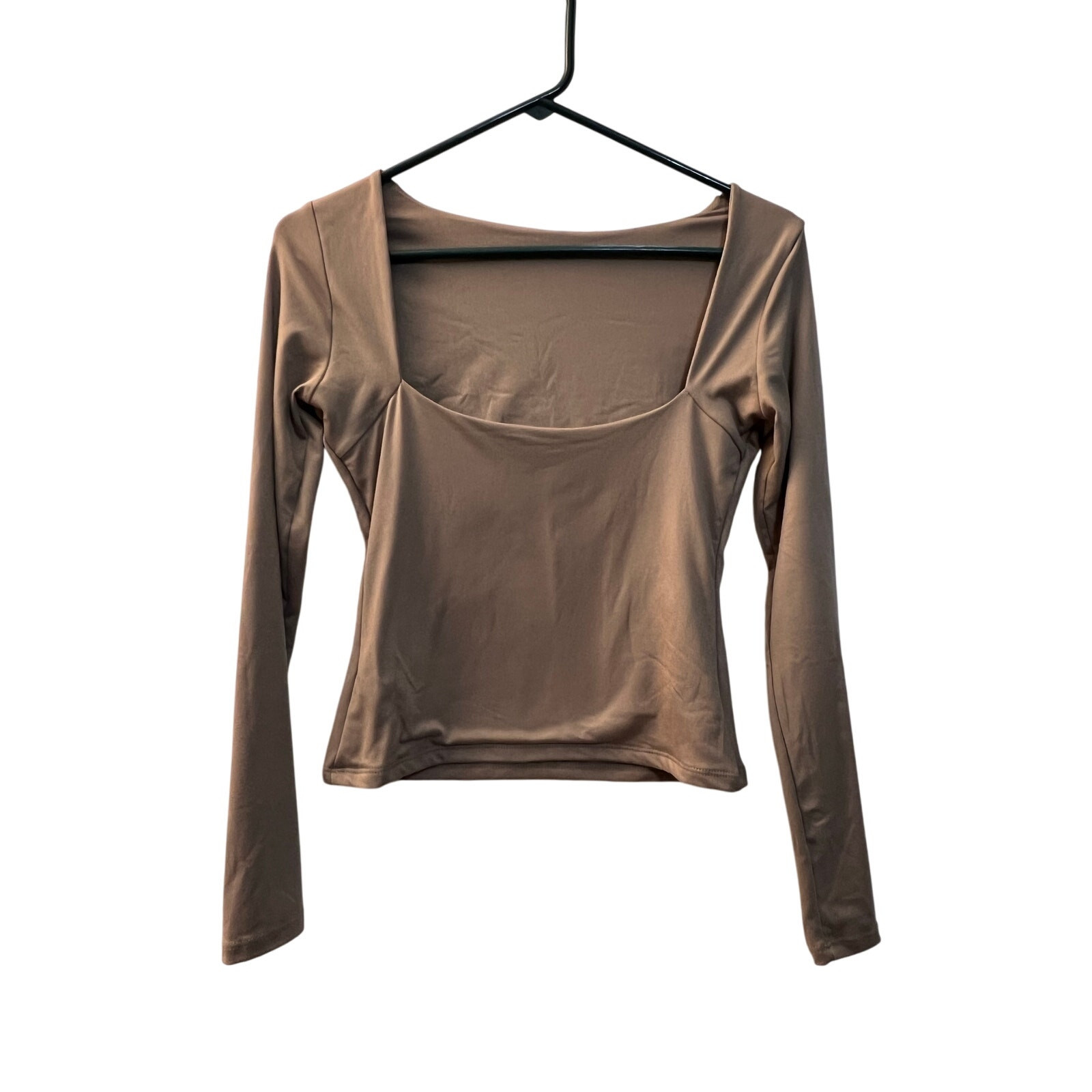 Klesis Taupe Cropped Long Sleeve Shirt Womens Size Small Square Neck