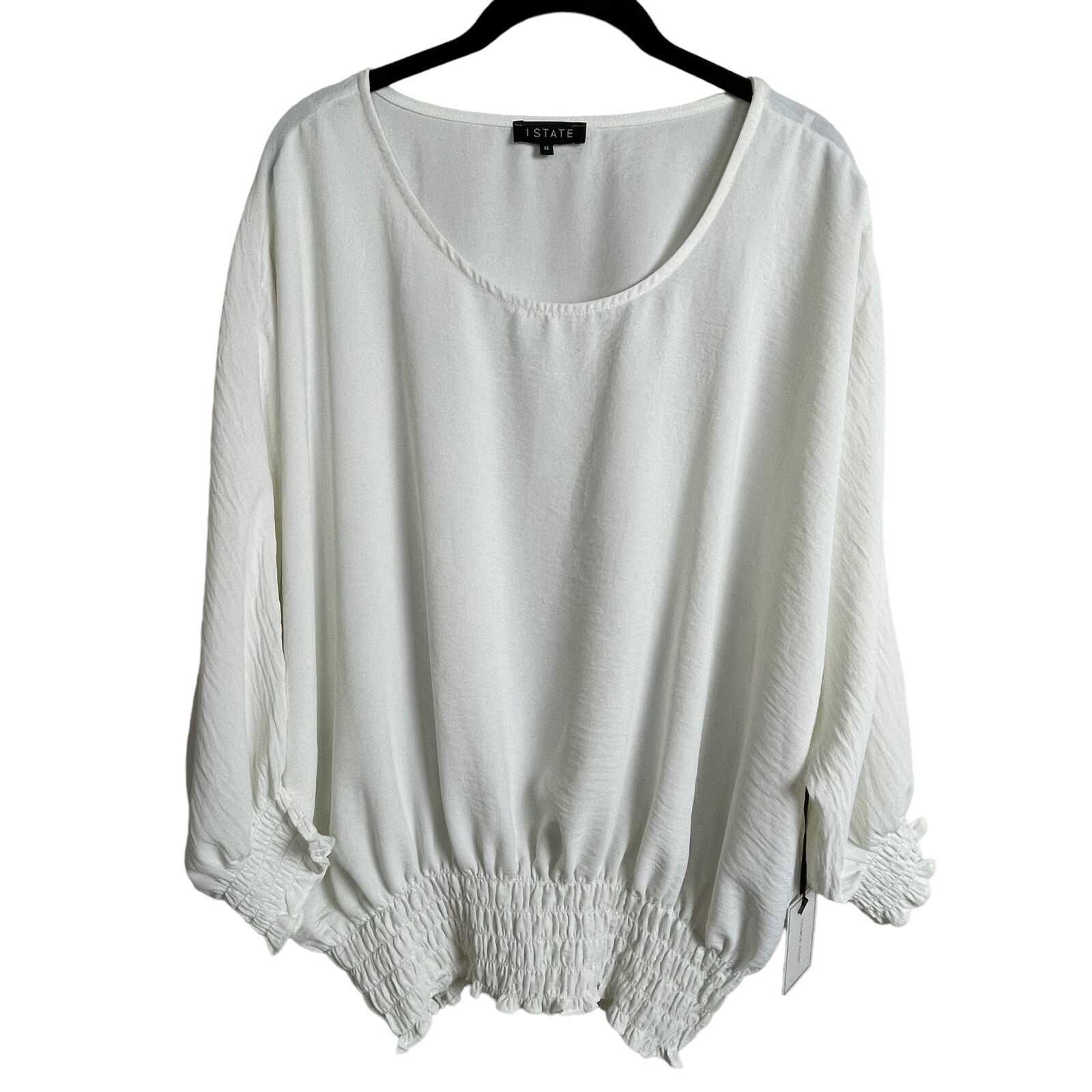 1.State Smocked Waist Dolman Sleeve Ivory Blouse XL Boho Minimalist NWT