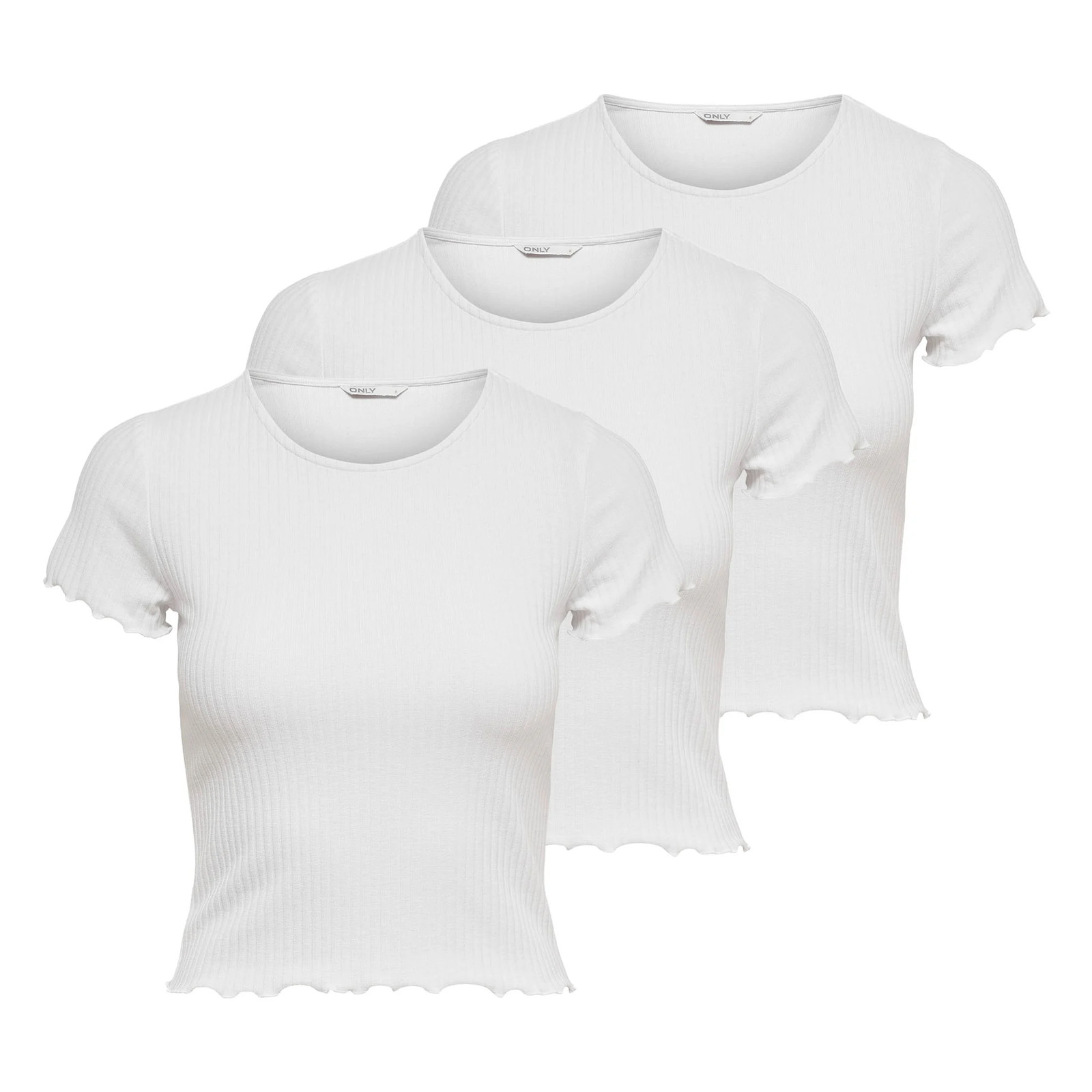 ONLY Women’s T-Shirt 3 Pack – ONLEMMA SHORT TOP, Round Neck, Cropped, Ribbed, …