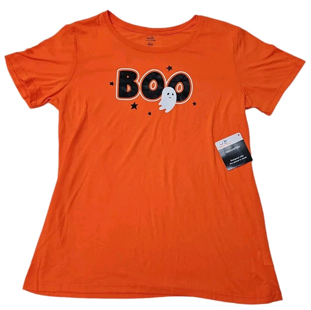 Way To Celebrate Women’s “BOO” Ghost Halloween Crewneck T-Shirt Orange M (8-10)