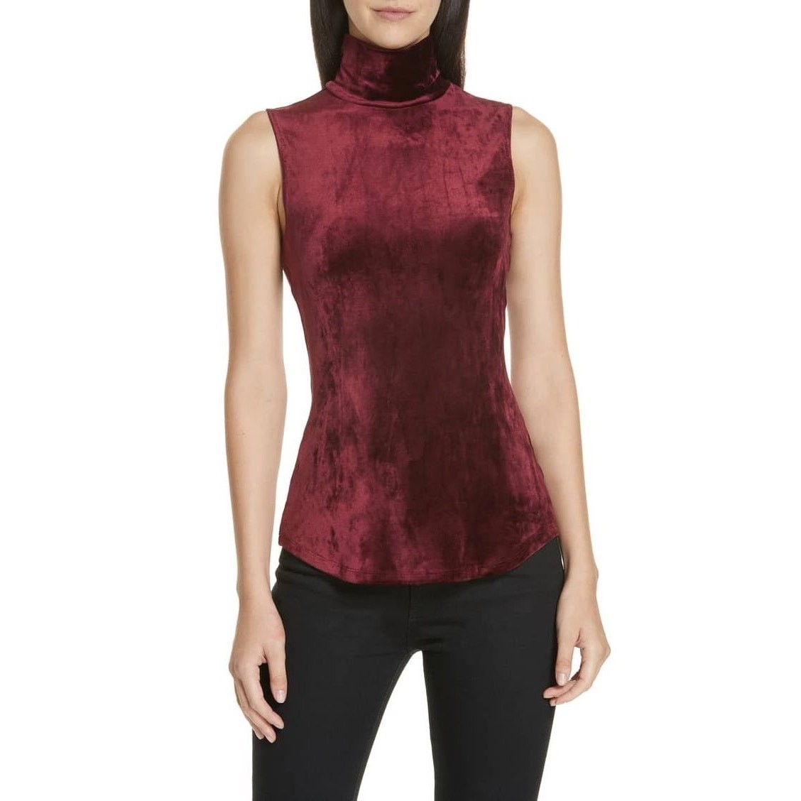 Theory Velvet Turtleneck Tank Top Deep Red Crushed Velour Minimalist Grunge M
