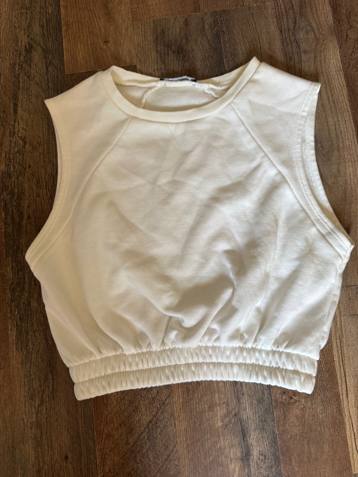 Zara Womens Crop Top Small White Sleeveless Elastic Hem Casual Made in Turkey