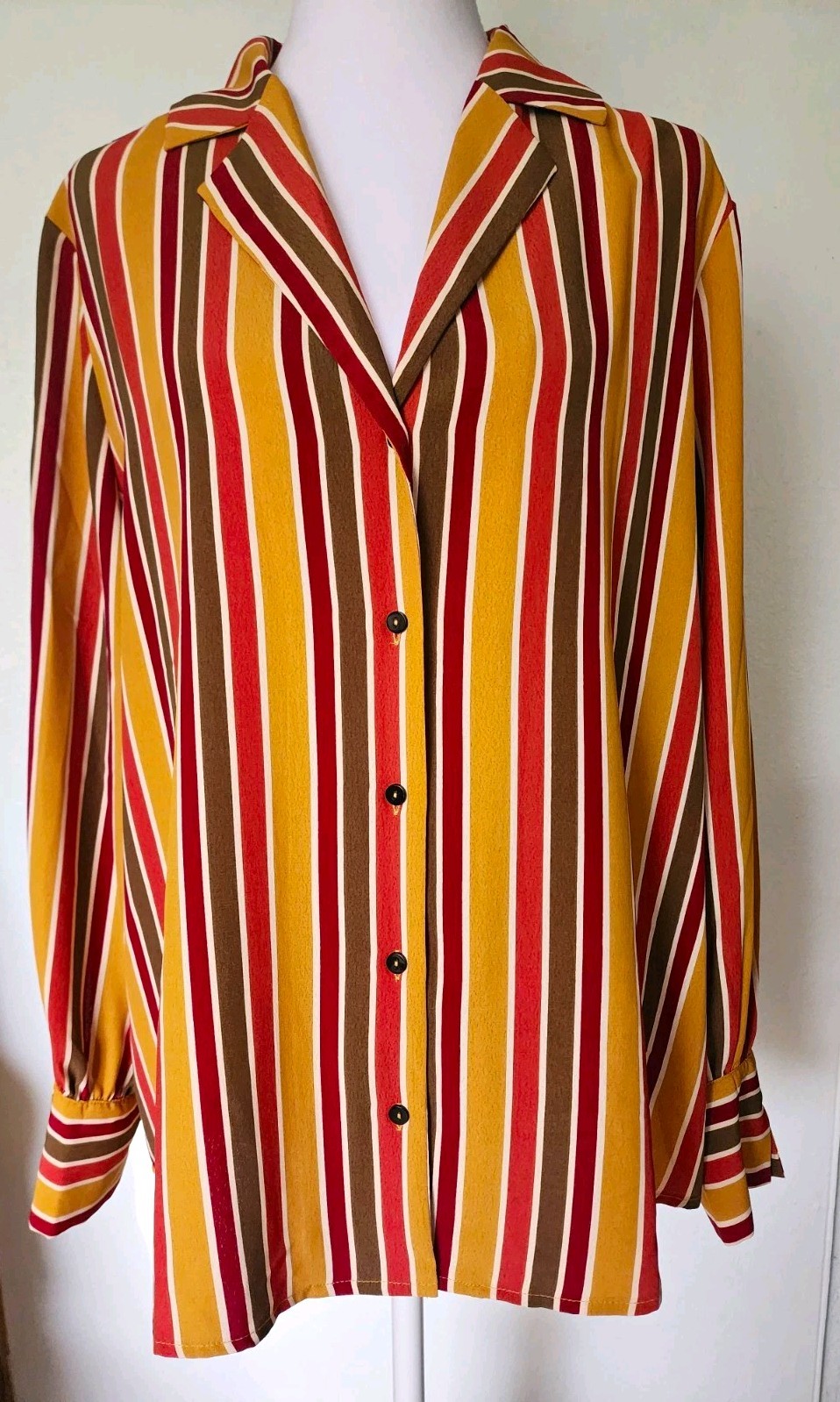 Velvet Heart Multicolor Striped Satin Collared Button-Up Blouse Long Sleeve M