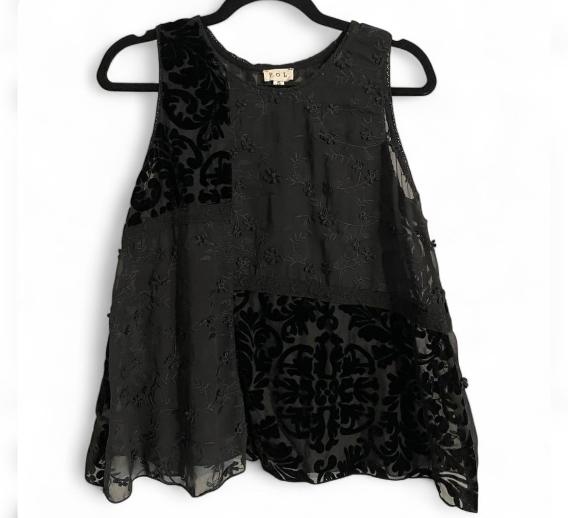 POL Sz S Womens Black Velvet Burnout Floral Coquette Whimsigoth Cami Tank Sheer