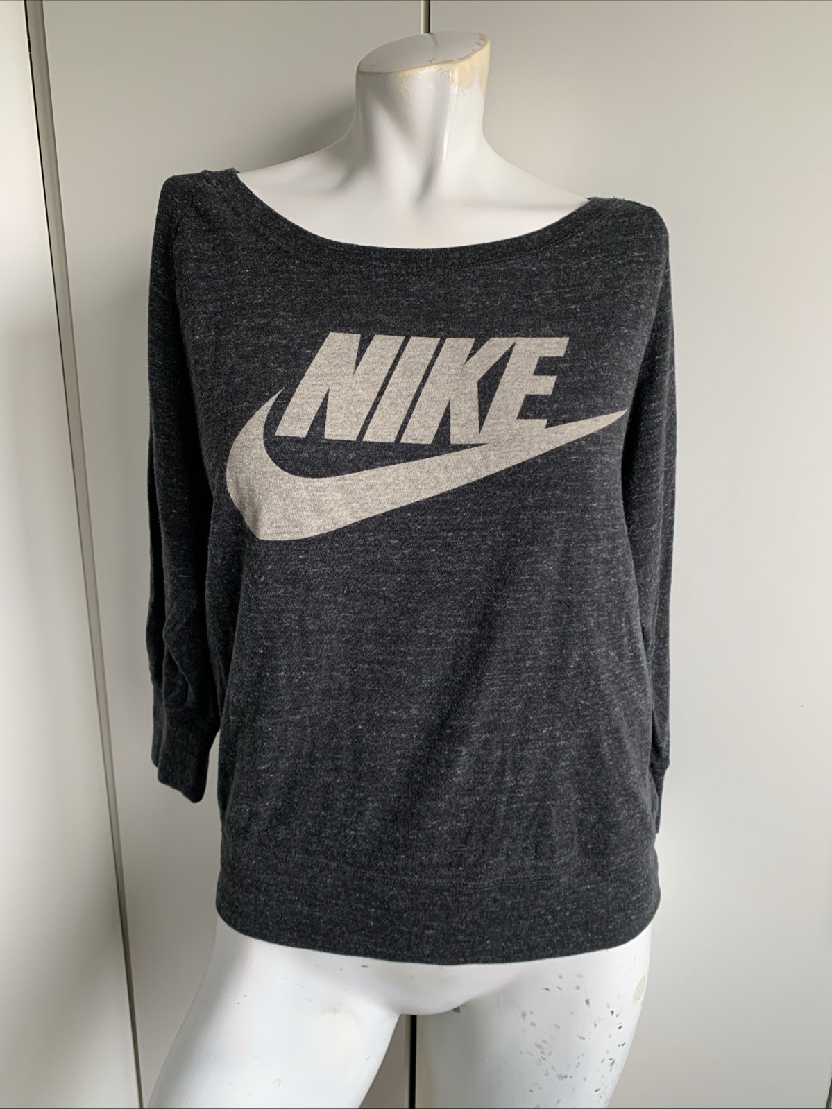 Women’s size Small Nike 3/4 sleeve charcoal boat neck T-shirt