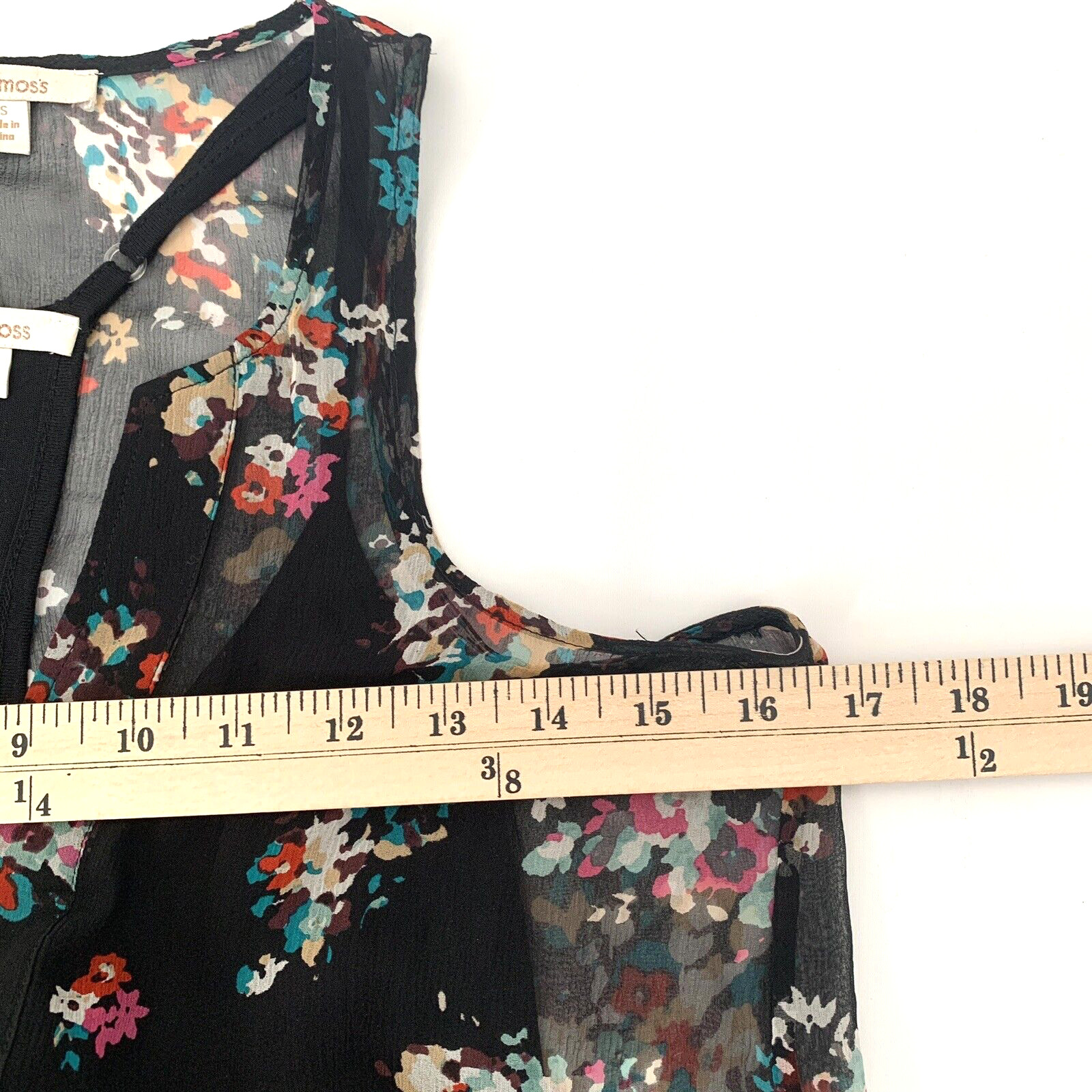 Anthropologie Ella Moss XS Silk Blouse Tank Top Black Floral Sheer Sleeveless