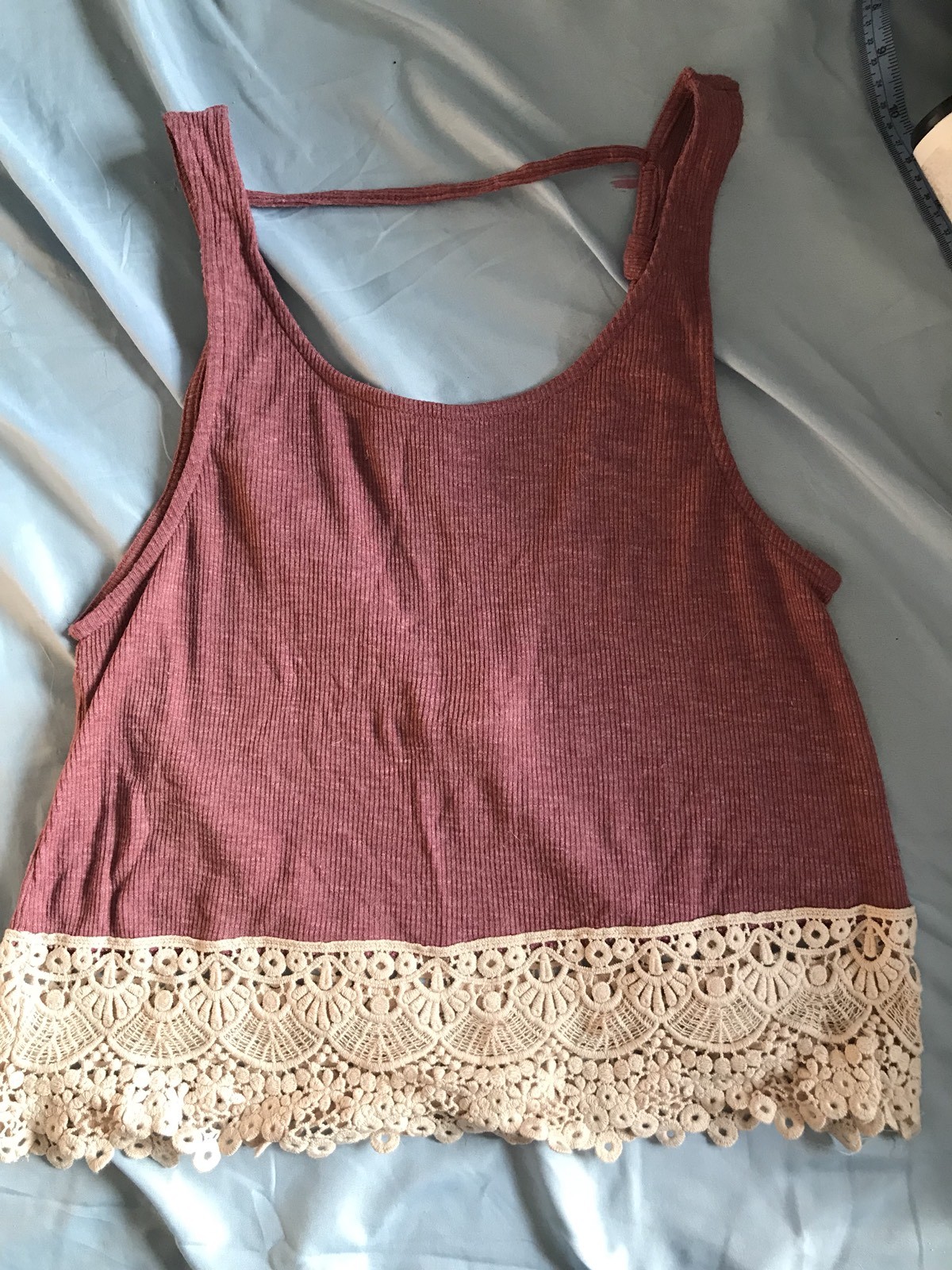 Others Follow Scallop Crochet Hem Open Back Red Crop Top Sz XS Boho