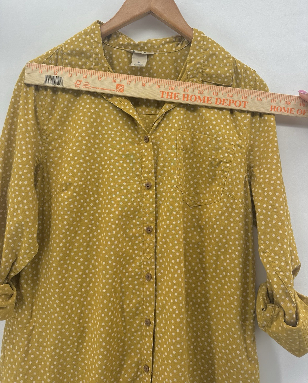 Duluth Trading Co Buttery Yellow Polka Dot Hemp Cotton Button Shirt OutdoorsYY07