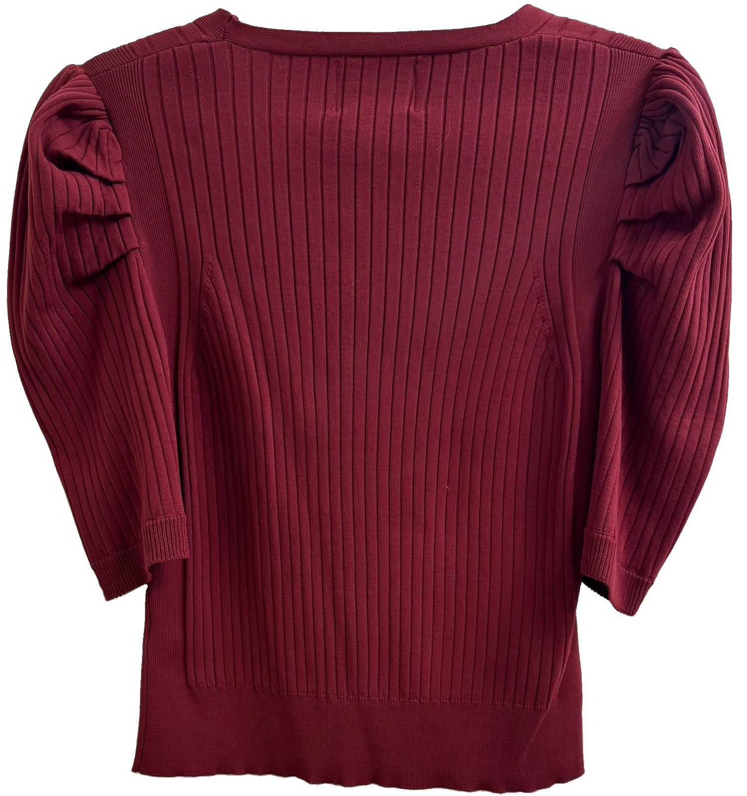 INDUSTRY REPUBLIC Burgundy Wine Ribbed Knit Top Puffed Sleeved V-Neck (M) NWOT
