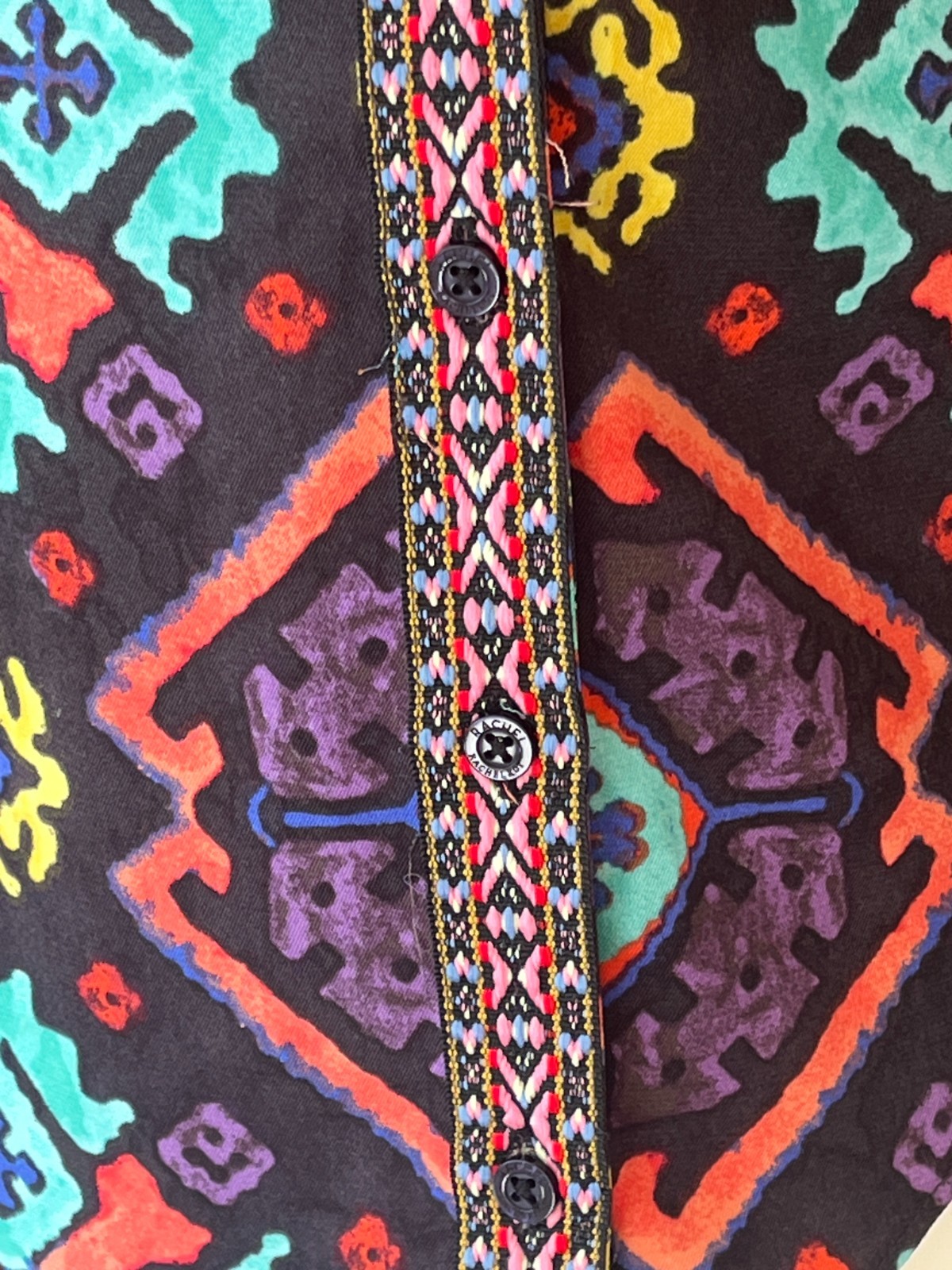 Rachel Roy Boho Ethnic Print Multicolored Blouse Shirt 90s Deadstock XS